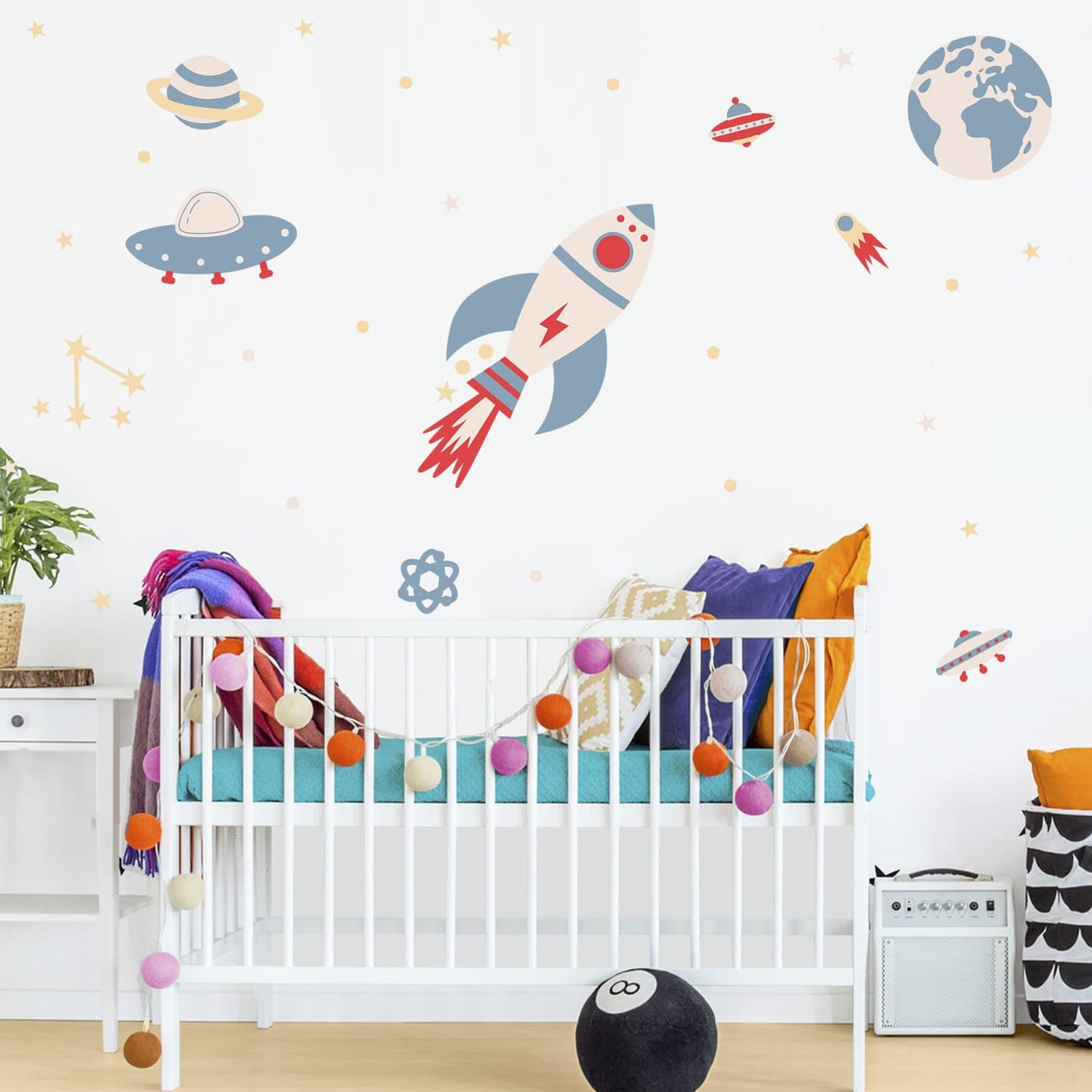 Solar System Galaxy Space Wall Decals Peel and Stick - Rocket Spaceship Star Planets Wall Stickers Removable Vinyl Decals - Aerospace Outer Space Wall Decor for Nursery Playroom Boys Bedroom Kids Room