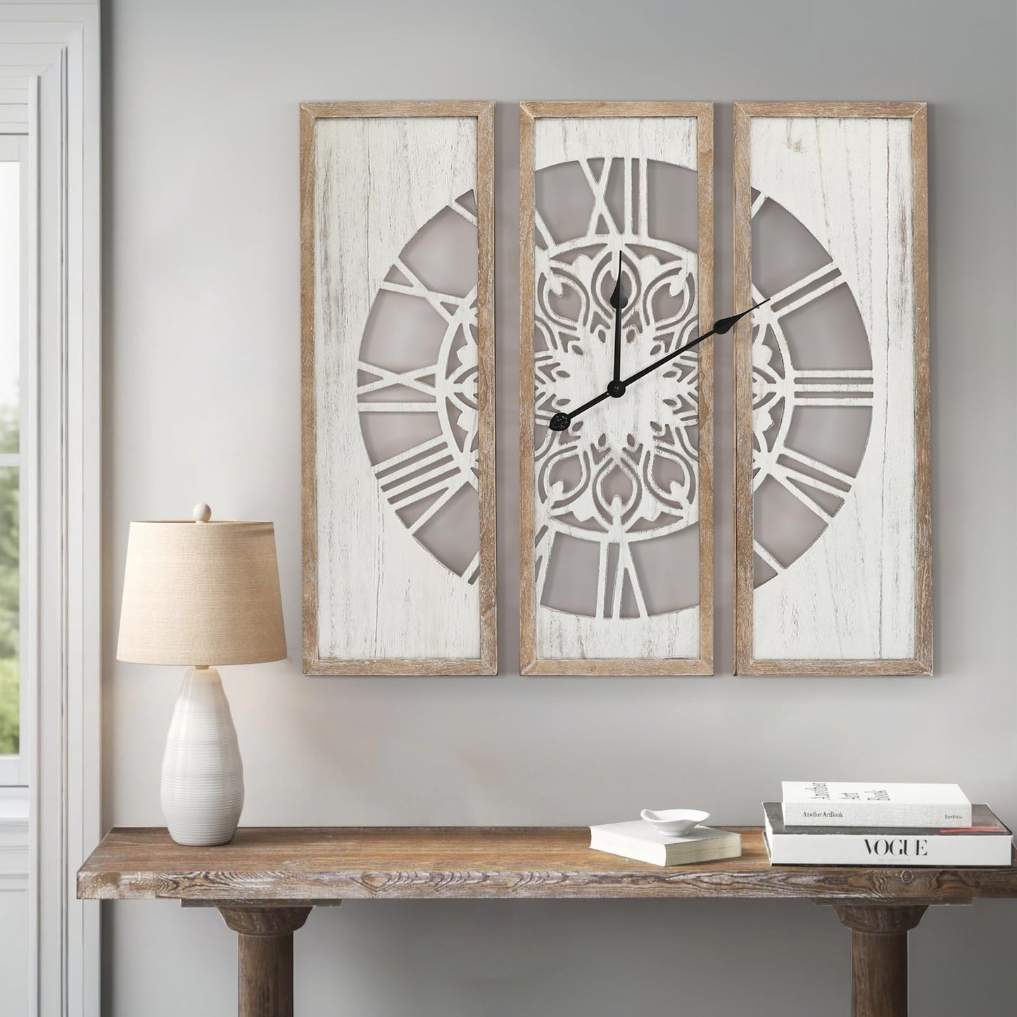 RiteSune Rustic Wooden Wall Clock, 30 inches, for Living Room, Bedroom, Dining Room, Kitchen, Entryway, Farmhouse