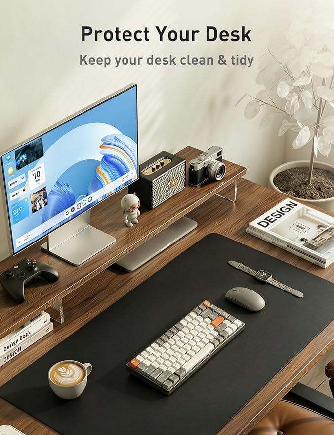 Aothia Faux Leather Desk Mat - Non-Slip PU Leather Desk Blotter, Waterproof Writing Surface, Large Desk Pad for Office & Home (Black, 55" x 17")