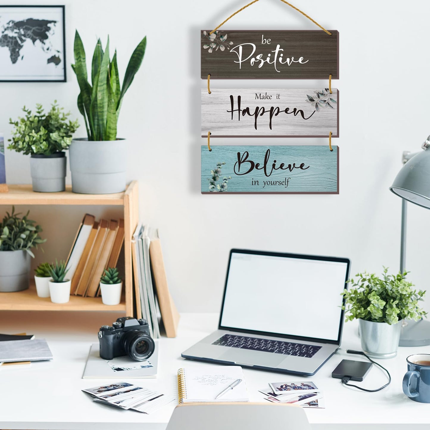 FENCORDAR 3 Pcs Office Wall Decor Inspirational Rustic Motivational Plaques With Sayings Wooden Farmhouse Positive Hangings for Home Bathroom Bedroom Kitchen(Fresh 12x4inch)