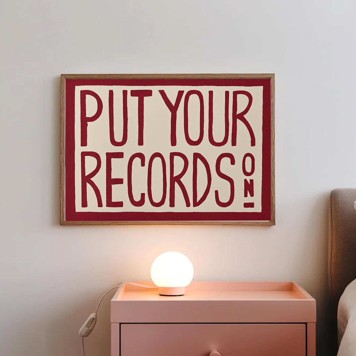 Retro Wall Art Print,Put Your Records On Poster, Mid Century Modern Wall Art,Red Put Your Records Hand Painted Print,Funky Retro Home Decor for Living Room,Bedroom or Music Room12x16 Inch Unframed