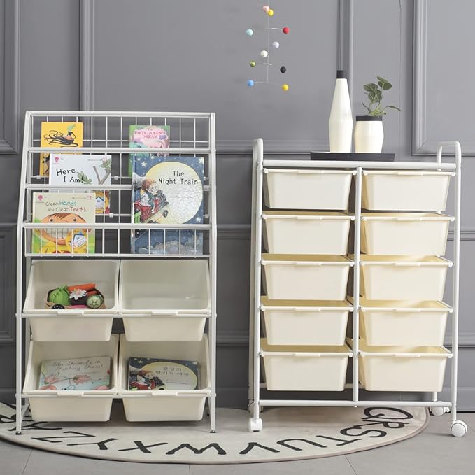 Ytaoka Rolling Cart with 10 Drawers, Plastic Drawer Cart with Metal Frame, Multipurpose Art Craft Cart Organizer with Wheels, Utility Cart with Drawers for Home, Office, School, White