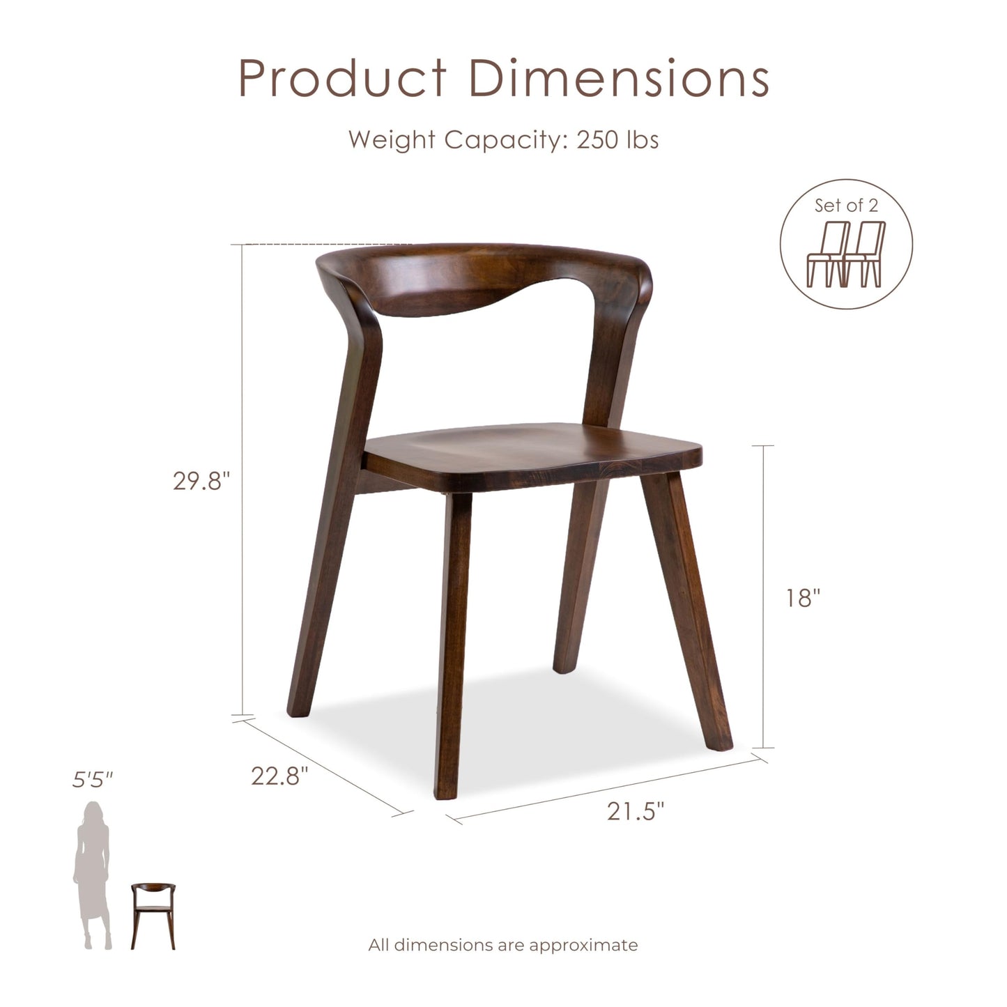Furniture of America Nazaen III Mid-Century Modern Wood 21.5-inch Side Chairs with Rounded Backrest and Semi-Handmade for Home Kitchen, Dining Room, Rich Walnut (Set of 2)