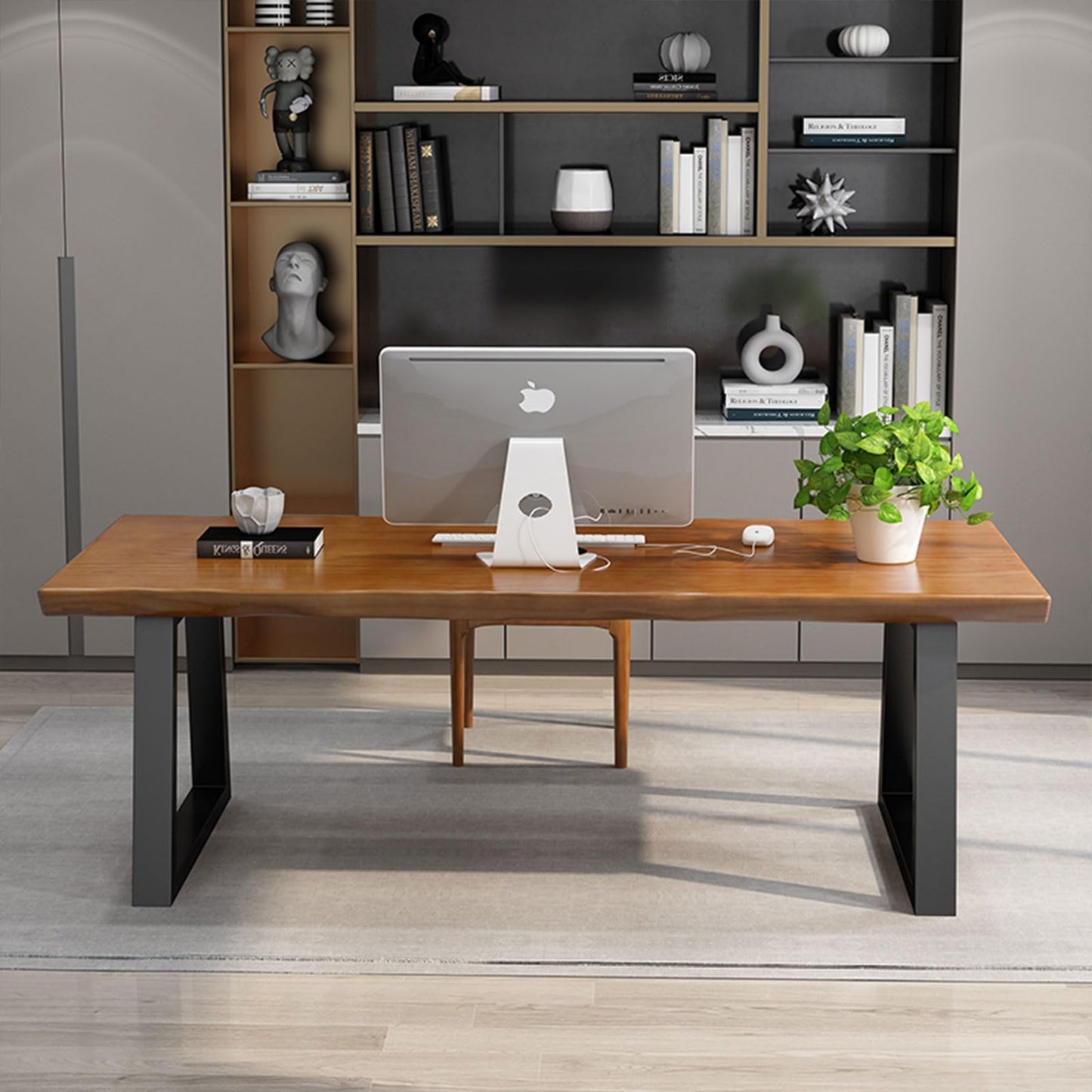 tiedingdingjiaju Modern Solid Wood Executive Desk – Spacious and Minimalist Home Office Workstation Perfect for Writing and Professional Use (Light Brown, 47in)