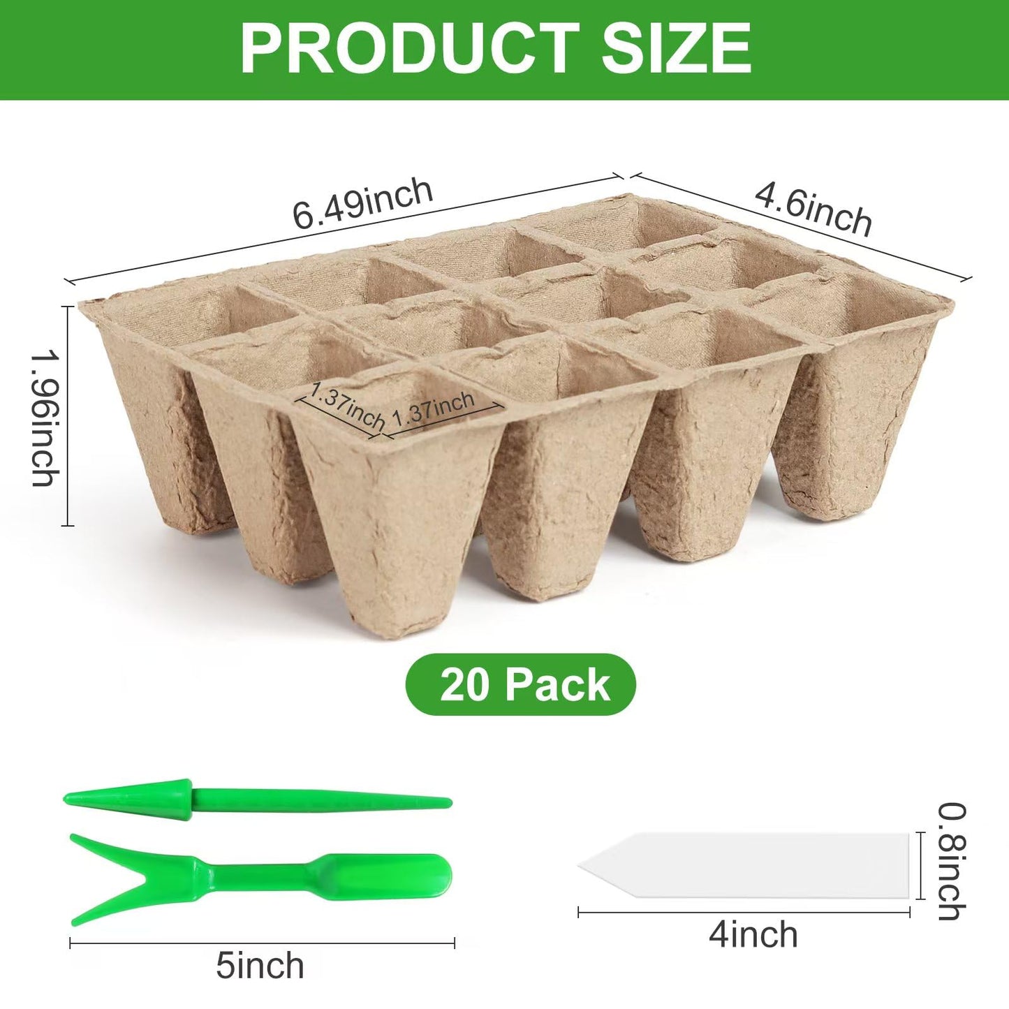 240 Cells Seed Thickened 12-Cell Peat Pots Seed Starter Kit - 20 Trays + Transplanting Tools & Plant Labels, Biodegradable Root-Friendly Seedling Cups for Vegetables Flowers Herbs Seed Starting