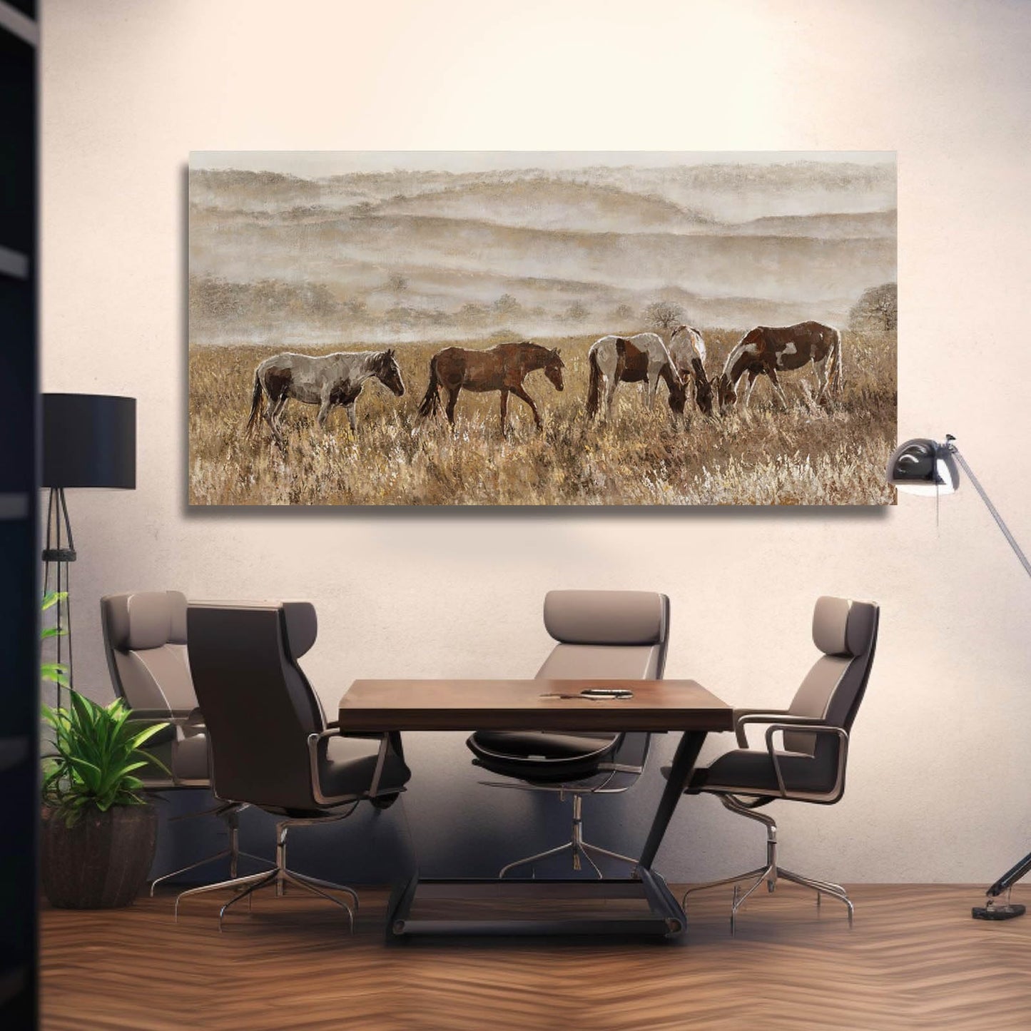VAYIMDH Canvas Wall Art for Living Room Horse Wall Decor Animal Prints Pictures Grassland Artwork Paintings Brown Pictures 24"x48"