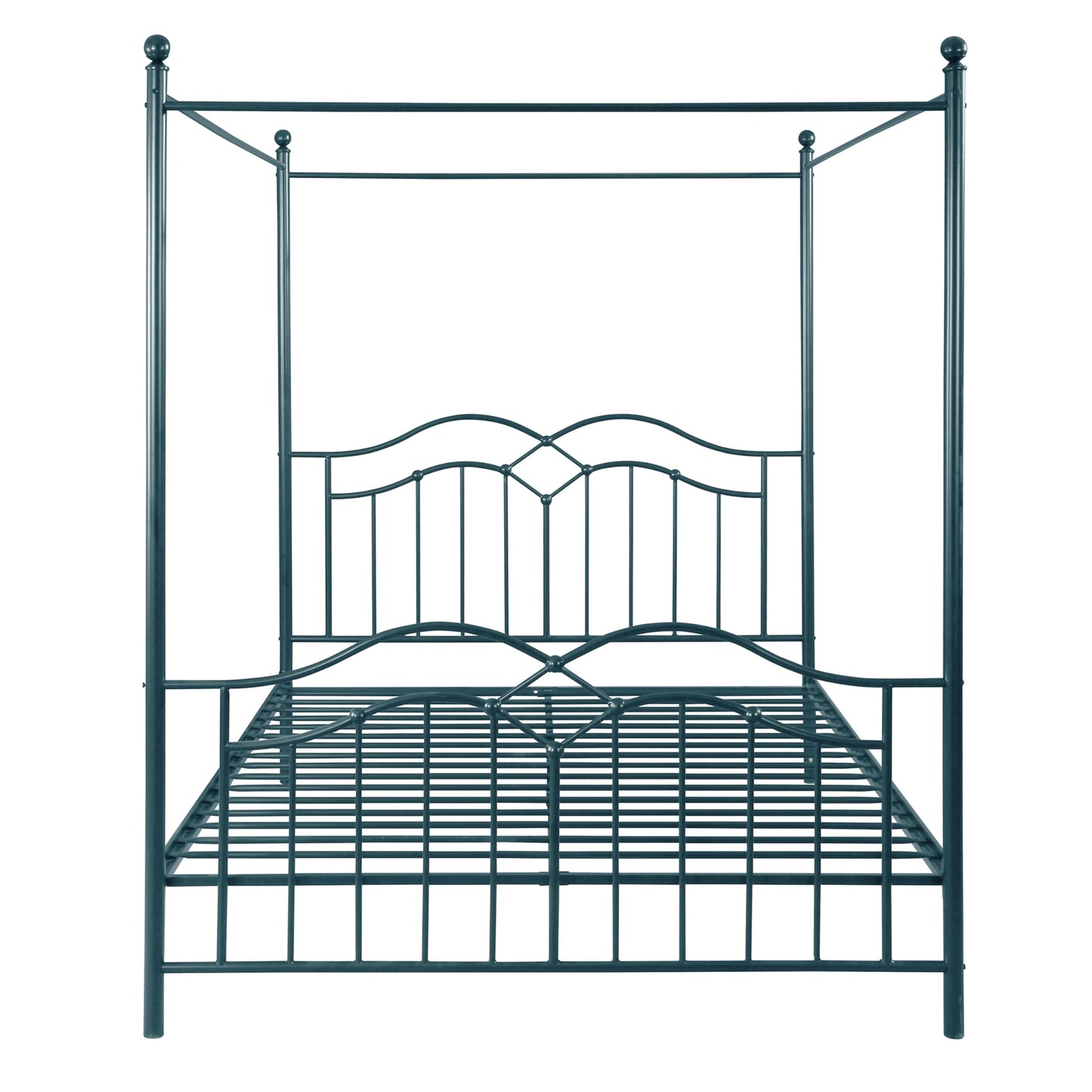Christopher Knight Home Eileen Metal Canopy Bed Frame Queen Size with Headboard/Footboard, 4 Poster Platform Queen Bed Frame with Classic Knob Posts, Iron Slat Support, No Box Spring Needed, Blue