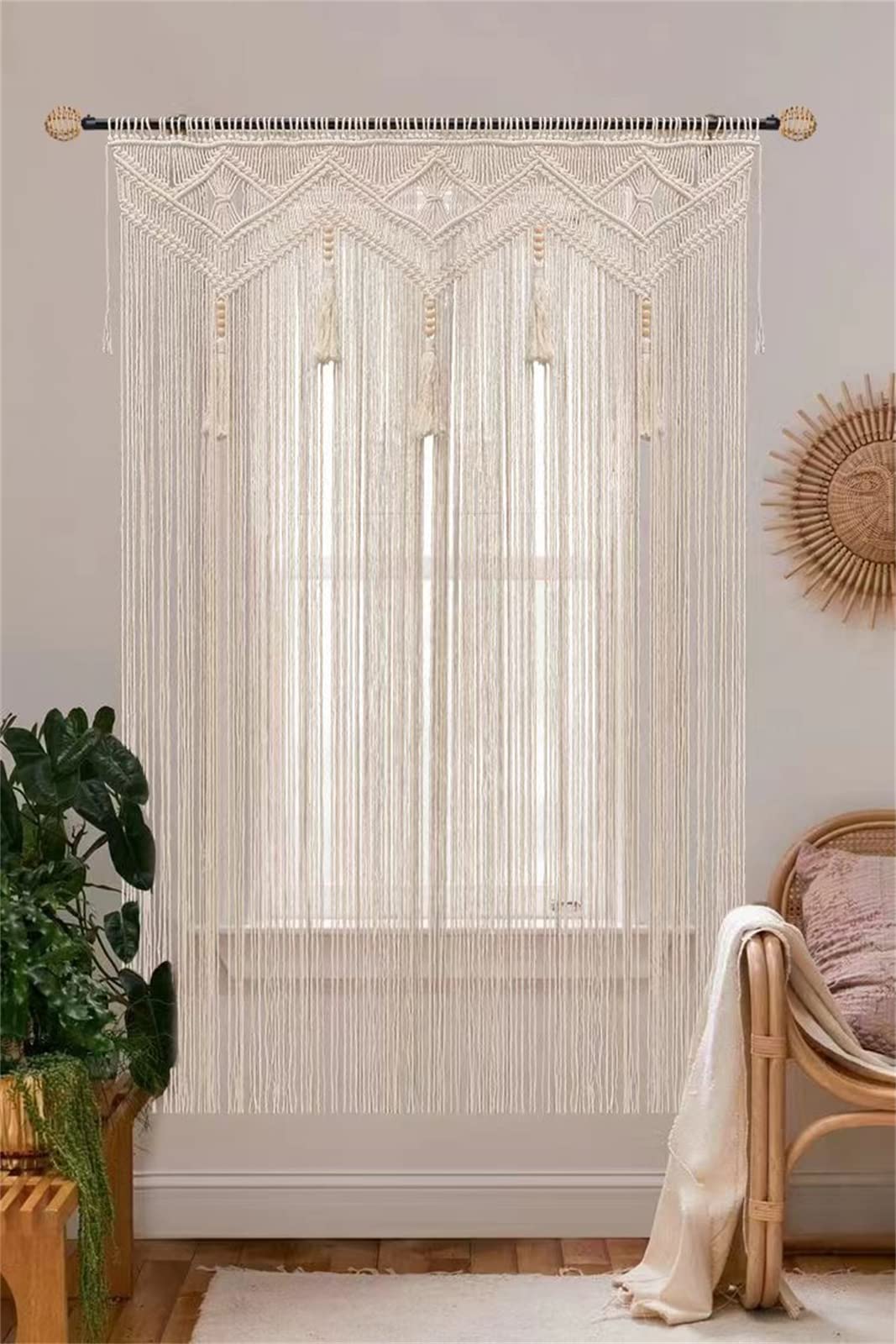GCOVELIS Boho Curtains for Bedroom Macrame for Windows Living Room Boho Decor Large Macrame Wall Hanging Beaded Curtain for Doorway Closet Curtains Wedding Backdrop, 1 Panel 52''W x 72''L