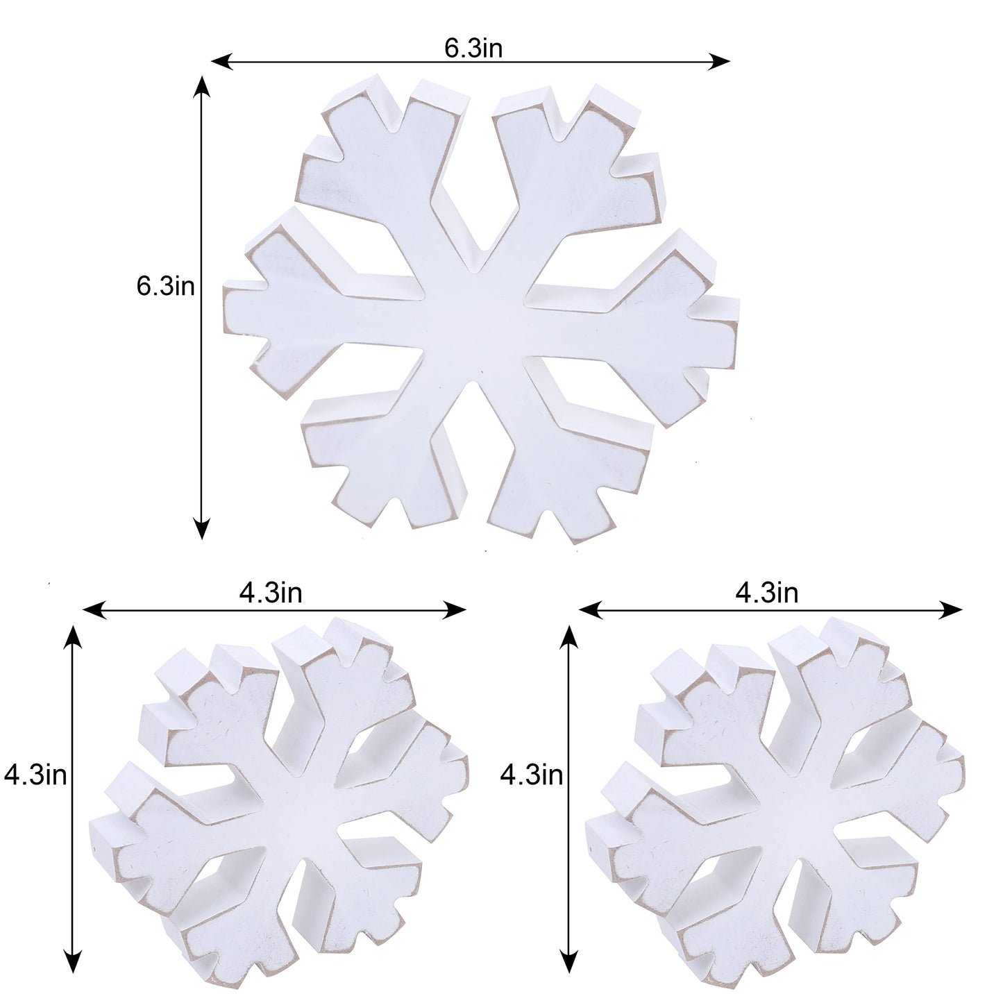 WAWOO 3 Pieces Winter Farmhouse Snowflake Decor - White Distressed Snowflakes for Christmas, Photo Props, Fireplace