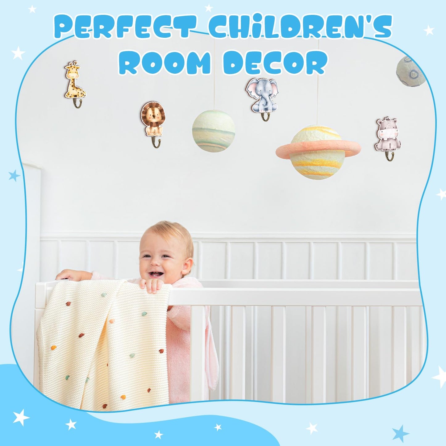 MJSXY Safari Nursery Decor Animal Wall Hooks, 4 Pcs Wooden Jungle Hooks for Kids Room,Animal Towel Hangers for Baby Boy Nursery Bathroom Bedroom Home Decor, 4 x 4 Inches Cute Hook for Wall