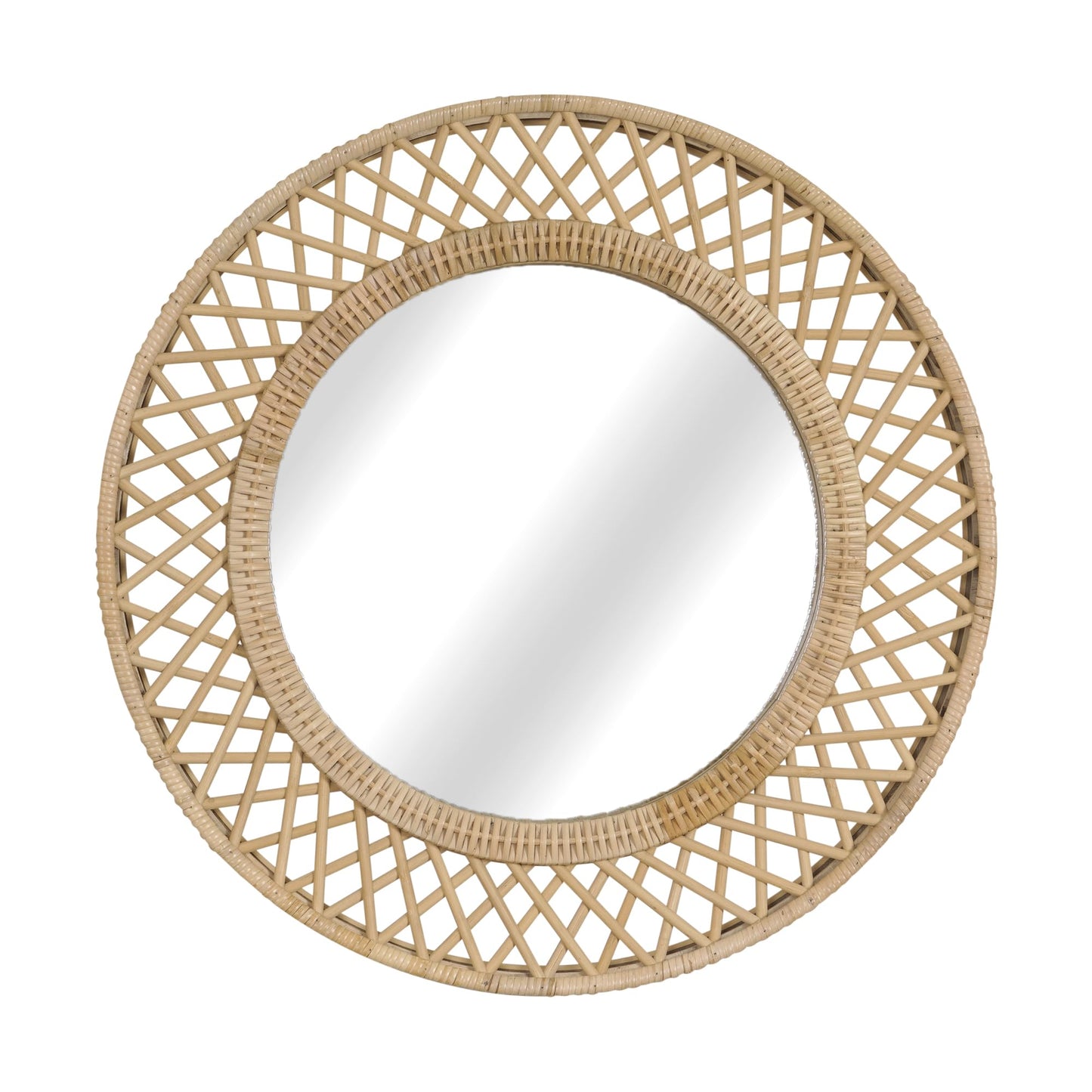 Synovana Round Rattan Wall Mirror – 24x24 Inch Boho Elegance with Woven Frame, Decorative Mirror for Bathroom Vanity Entryway Living Room