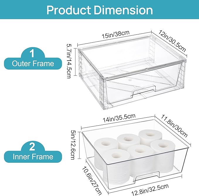 Vtopmart 8 Pack Stackable Storage Bins,Easily Assemble Clear Acrylic Bathroom Undersink Organizers,Plastic Storage Box for Kitchen Pantry,Medicine Organization