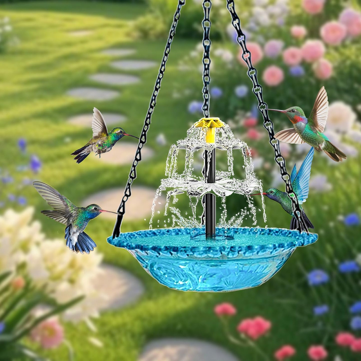 Hanging Solar Bird Bath Fountain, 2026 New Solar Powered Cascading Outdoor Water Fountain, Large Humming Birds Baths Fountains for Outdoors Garden Patio Backyard Lawn Decor