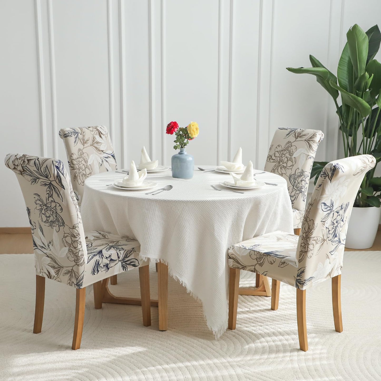 FORCHEER Chair Covers for Dining Room Set of 4 Elegant Flowers Stretch Floral Kitchen Chair Slipcover 4 Pieces Washable and Removable