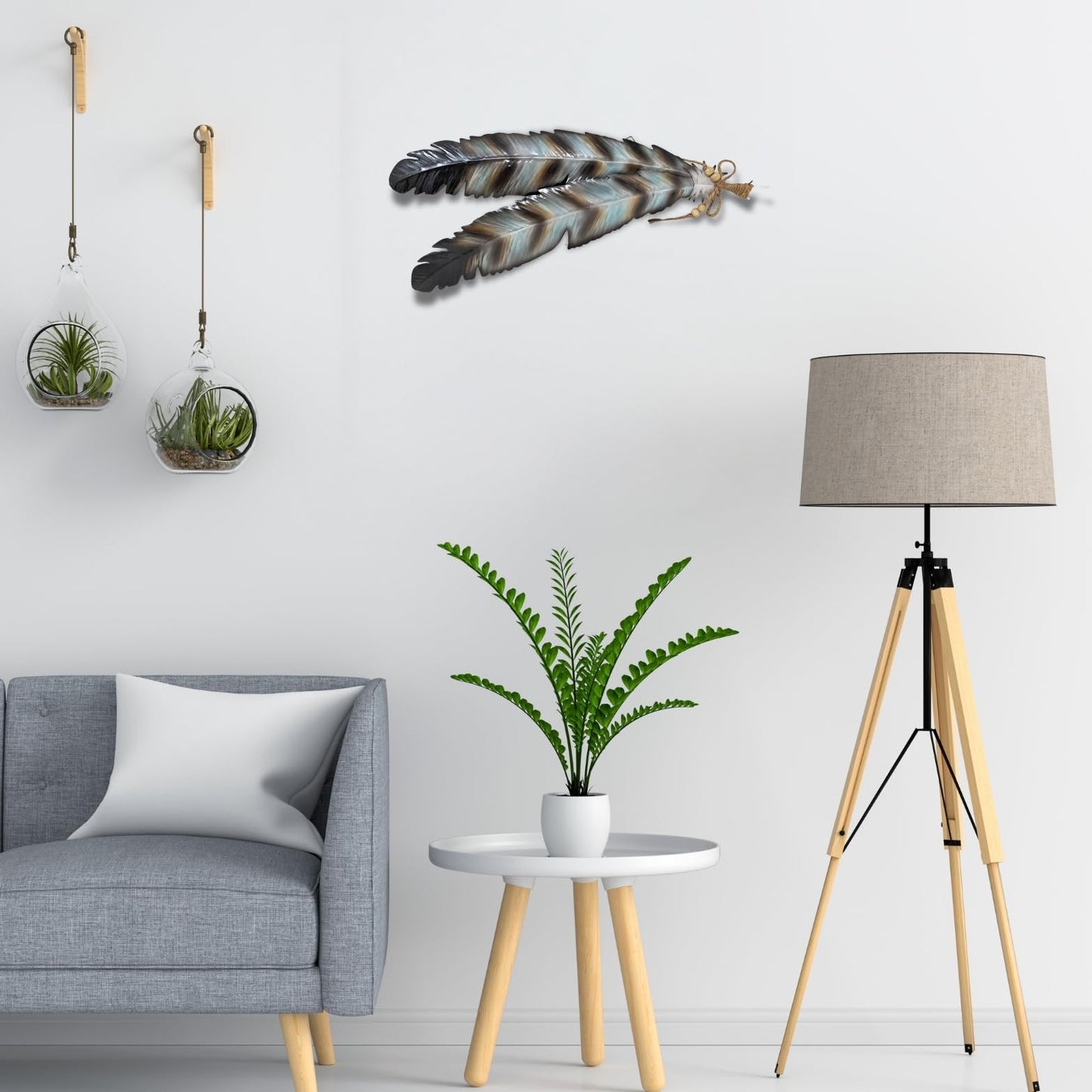 AMAJY Rustic Metal Feathers Wall Hanging Décor - Southwest Boho Chic, Rustic, Nature-Inspired, and Spiritual Home Decoration - Metal Wall Art for Living Room, Bedroom, Office - 8x20 Inches