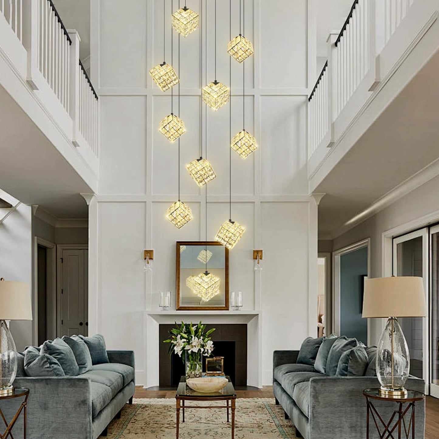 Shial Lighting 10-Lights LED Staircase Chandelier Modern Foyer Chandeliers Large Chandelier for High Ceilings,Crystal Pendant Light for Living Room Stairwell Dining Room Entryway
