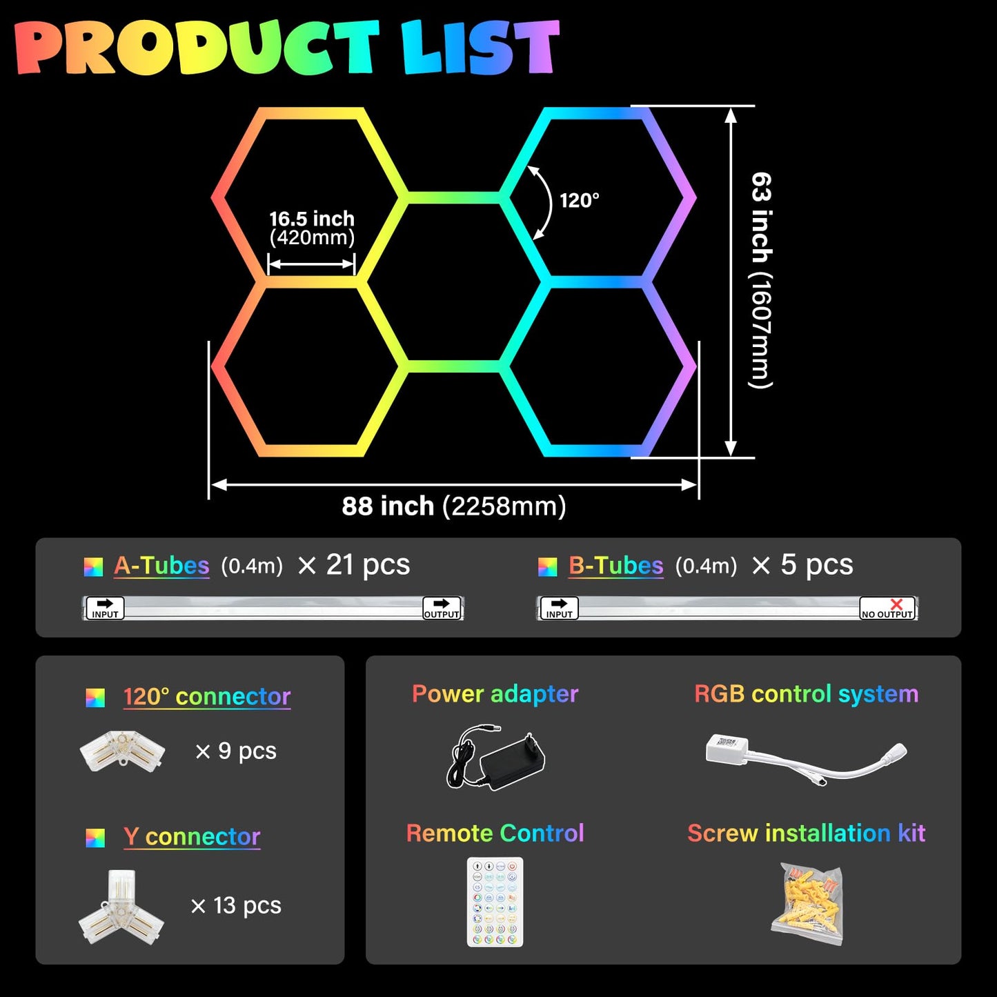 ALLYES Hexagon Garage Lights - RGB Hexagon Wall/Ceiling Lights with Music Sync Dimmable & Speed Adjustable Modes, App & Remote Control, Multi-Scene Honeycomb Light for Gaming Room, Bar, Party, Gym