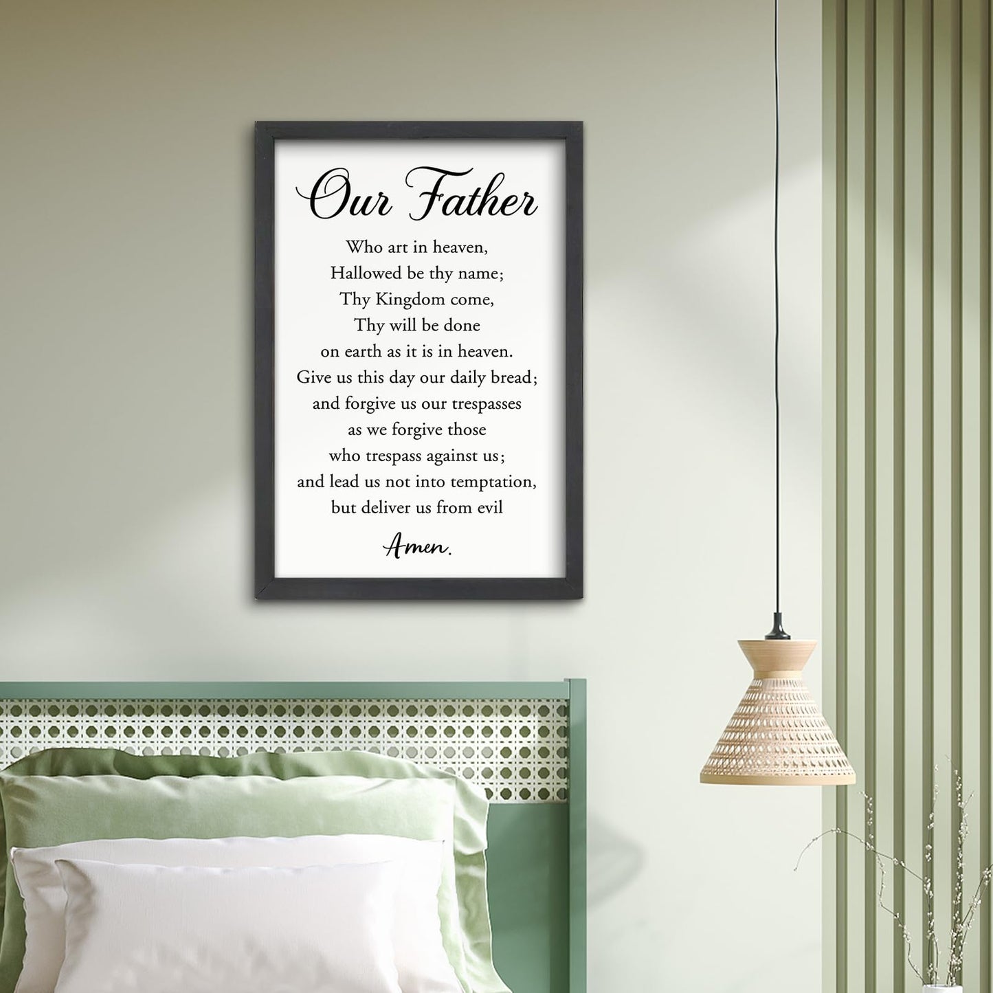 FZMHASLWW Our Father Prayer Wall Decor 16" x 11" Bible Verse Scripture Inspirational Quotes Sign Christian Wood Framed Wall Hanging Art (Black