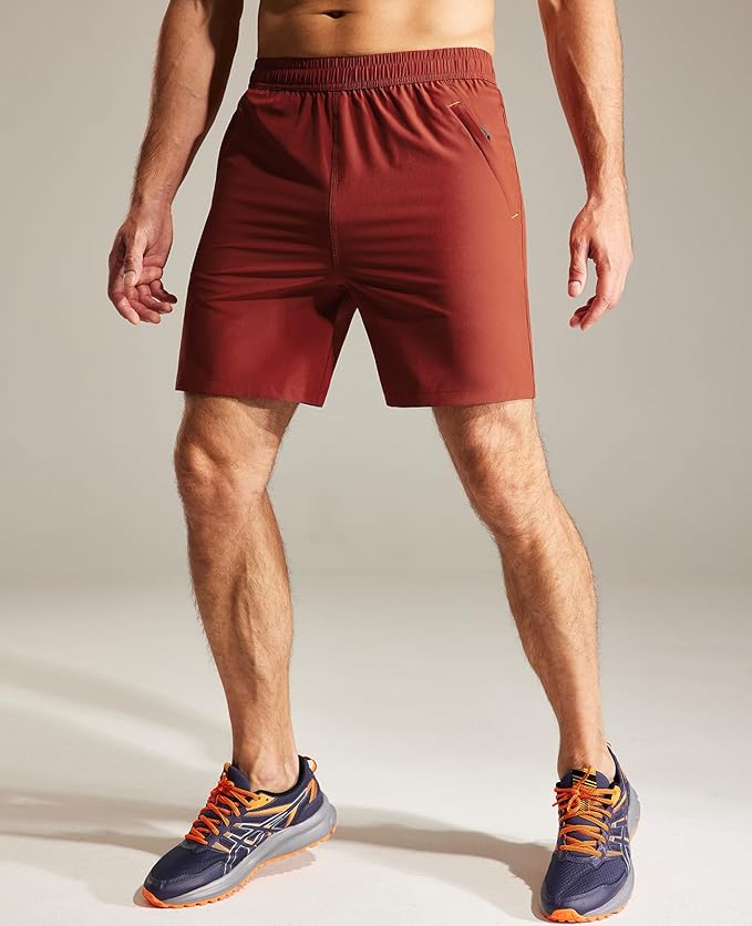 MIER Men's Quick Dry Running Shorts with Zipper Pocket, Elastic Waist Athletic Workout Exercise Fitness Shorts, 7 Inch