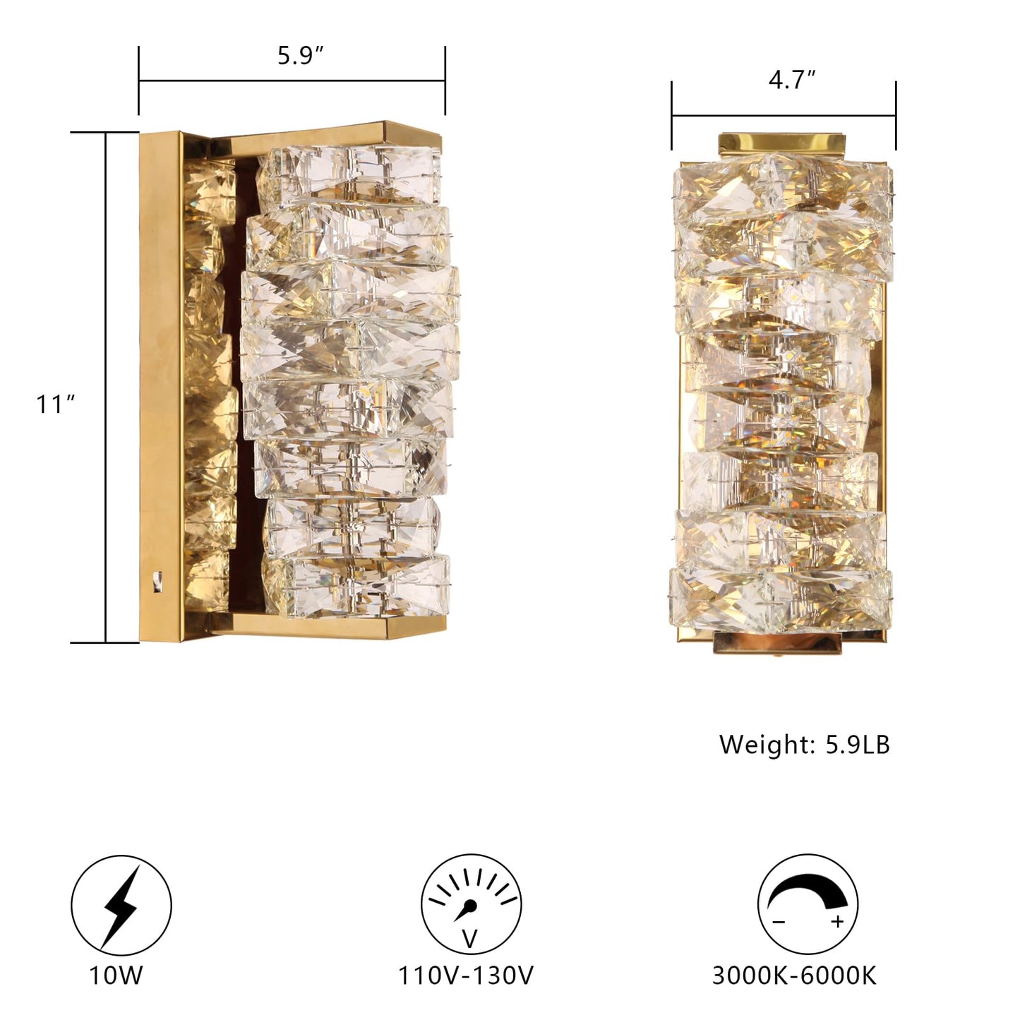 HuisMier Gold Crystal Wall Sconce, Modern Dimmable LED Sconces Wall Lighting, Luxury Vanity Light Fixture Bathroom Wall Sconces for Living Room Bedside Hallway Stairway