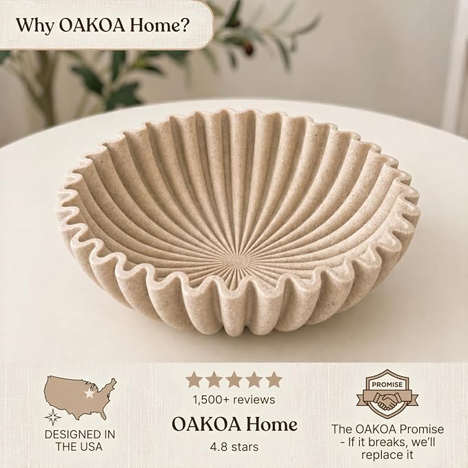 OAKOA Large Decorative Bowl for Home Decor - Purse Bowl Decor - Key Bowl for Entryway Table - Coffee Table Bowl - Organic Modern Home Decor