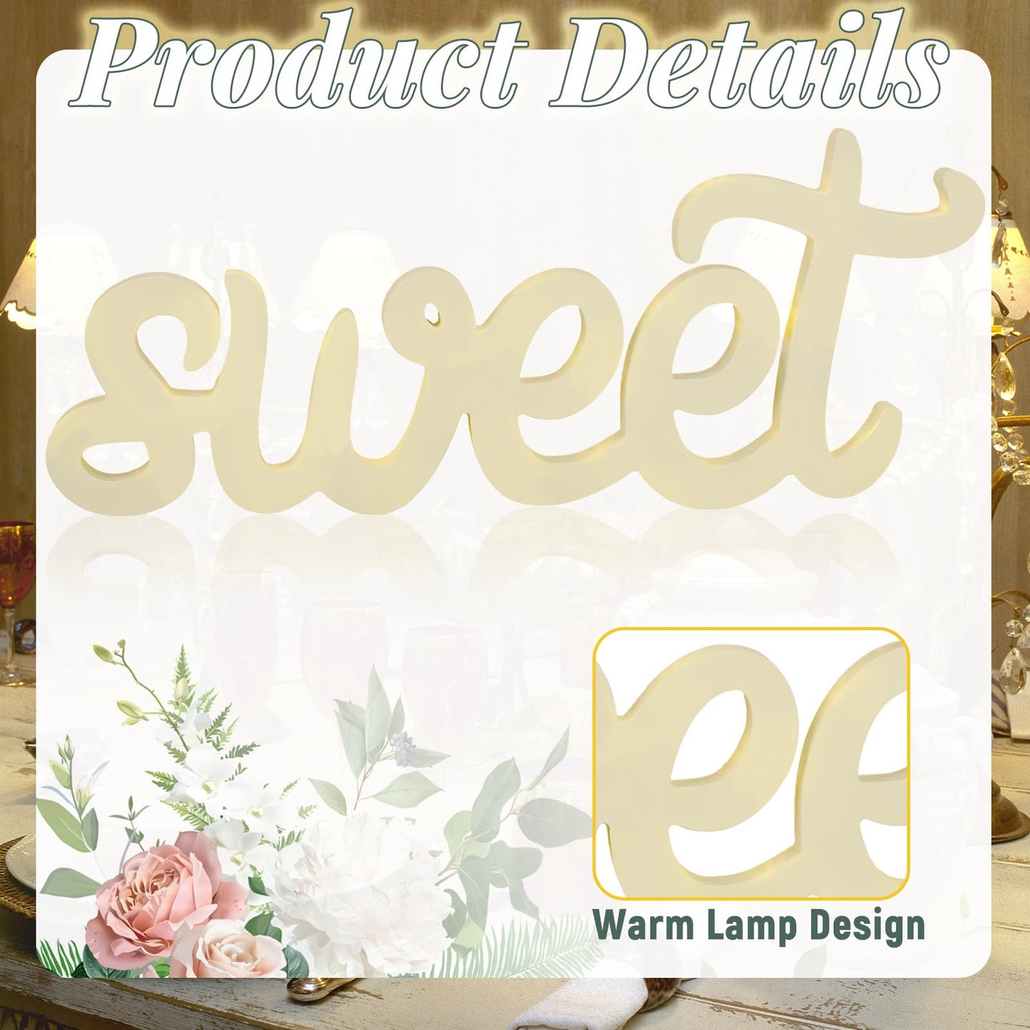 Glooglitter 3 Pcs Love Is Sweet Table Decor Wooden Love Is Sweet Sign LED Hollow Sign for Dessert Freestanding Letter Shelf Rustic Wedding Bridal Shower Engagement Bachelorette Party Decor(Beige)