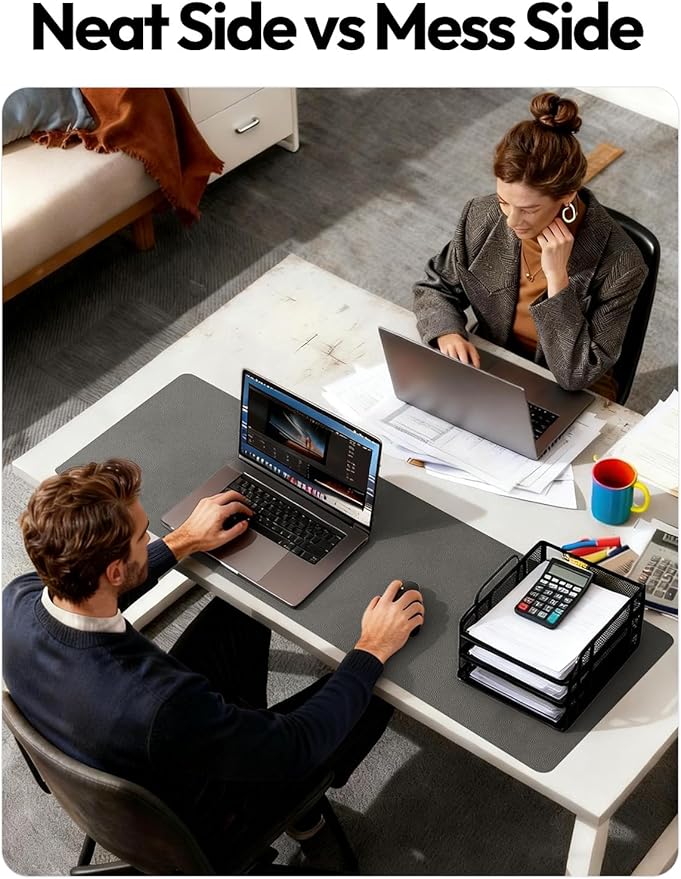 YSAGi Leather Desk Pad Protector, Office Desk Mat, Large Mouse Pad, Non-Slip PU Leather Desk Blotter, Laptop Desk Pad, Waterproof Desk Writing Pad for Office and Home (Dark Grey,55" x 24")