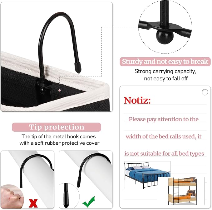 Bedside Caddy Bedside Hanging Storage Basket Bed Caddy for Headboards Bunk Dorm Rooms Crib Beds Rails Organizer (Black)