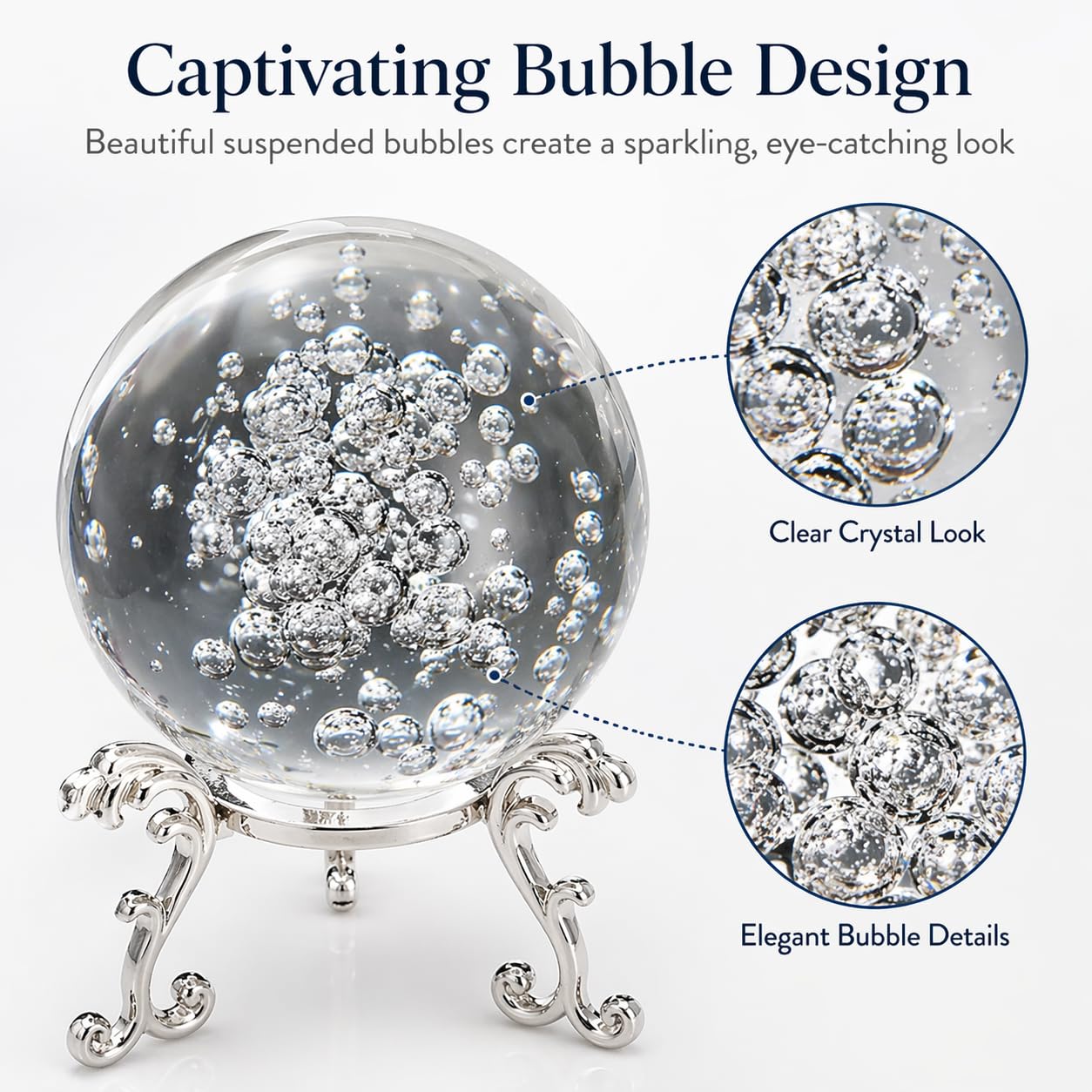 Crystal Ball Glass Globe Decor - Crystal Sphere with Stand & Gift Box, Clear Decorative Crystal Globe, 3D Crystal Ball for Home Decor Photography, Gazing Divination Fengshui Meditation, 2.3 inch/60mm