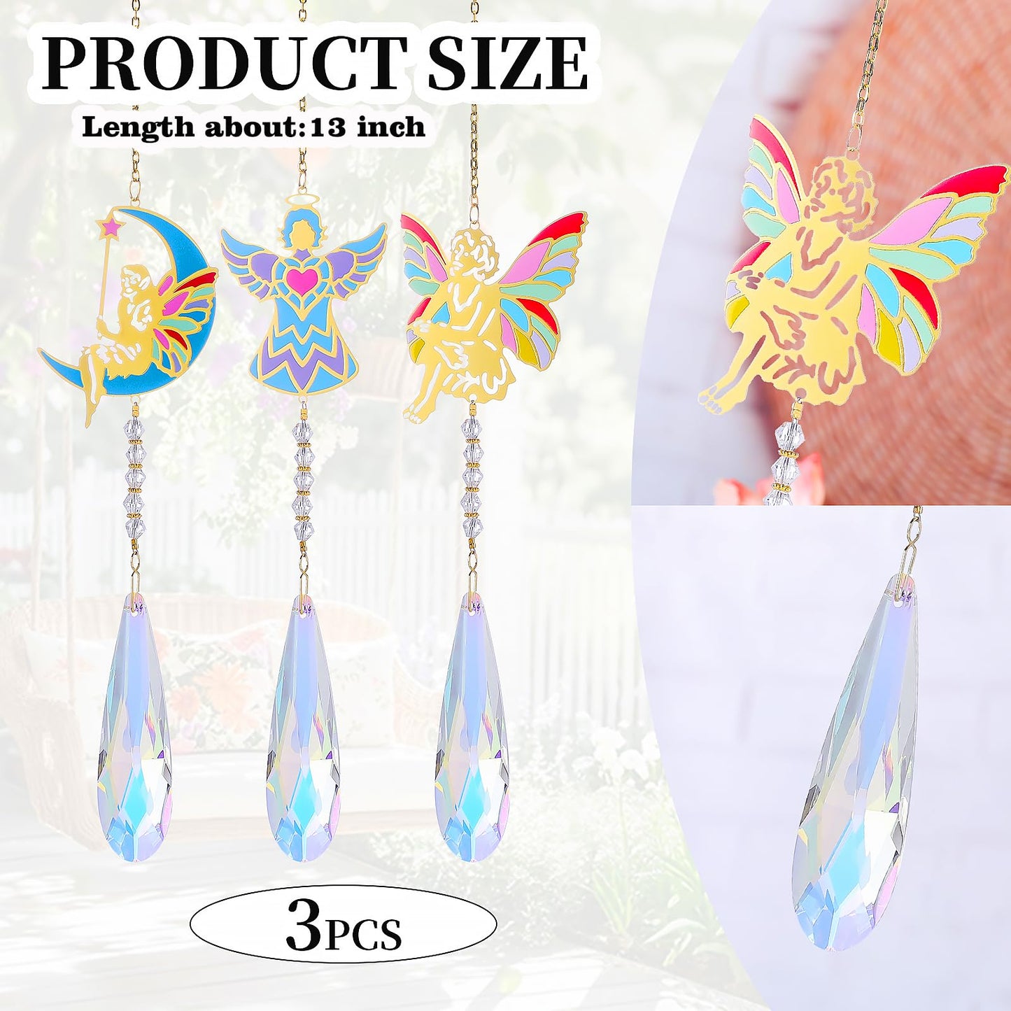 Crystal Sun Catcher Angel Rainbow Maker Hanging Suncatchers Window Decor Christmas Ornaments for Tree Gift for Mom Women Set of 3