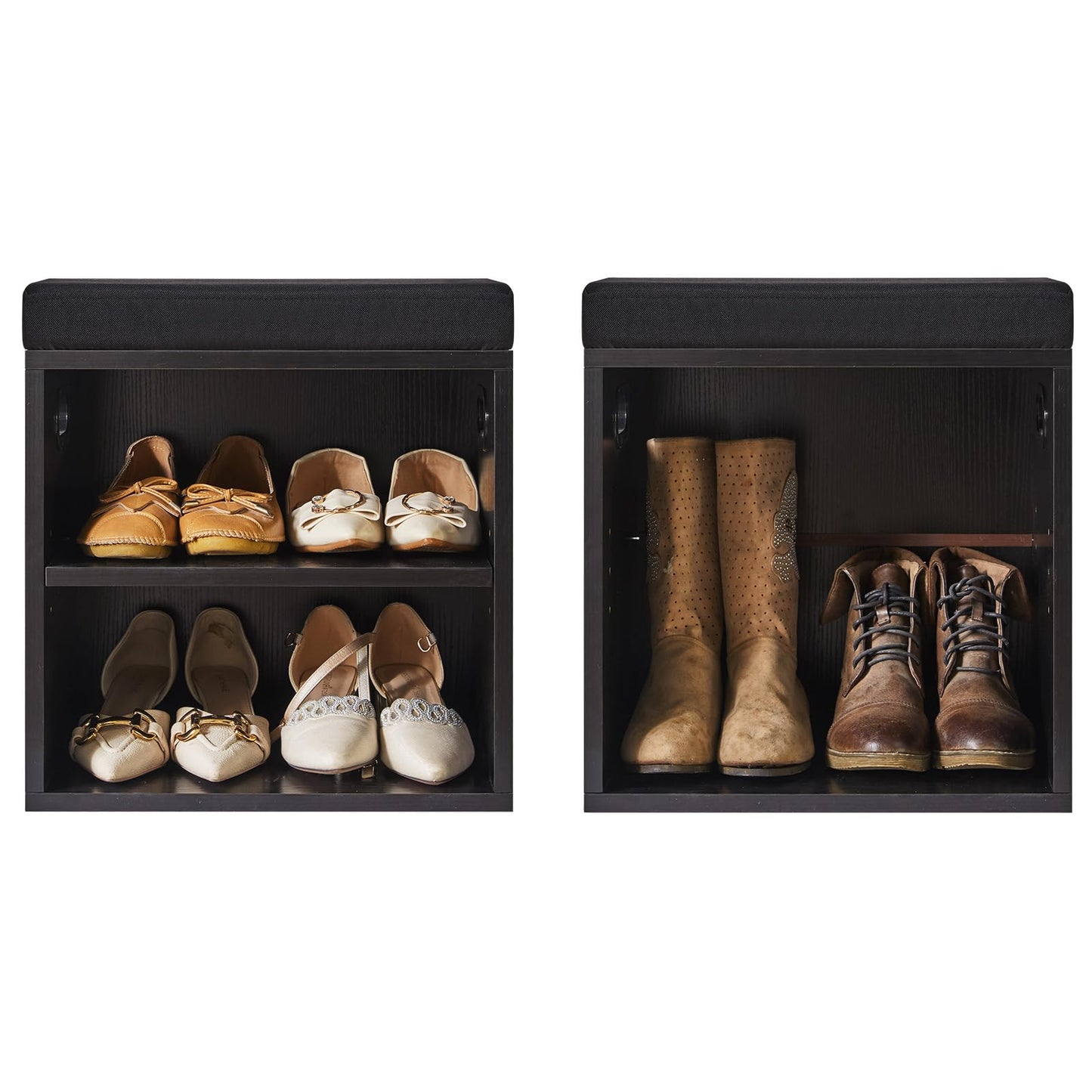 YMYNY Shoe Storage Bench with Cushion, 2 Tier Shoe Rack with Padded Seat, Adjustable Shoe Organizer Cabinet for Entryway, Living Room, Hallway, Closet, Bedroom, 15.4L*11W*16.54H, Black, UHBD028B
