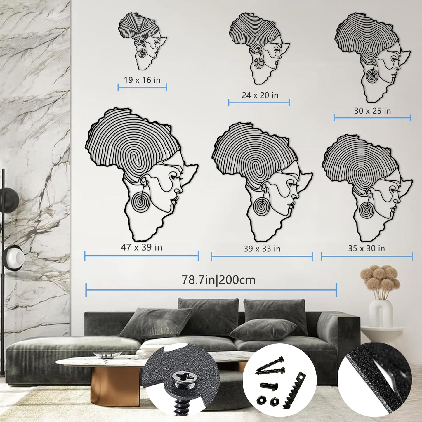 Metal African Woman Wall Art, Black History Wall Decor with Woman Figure, Modern Tribal Style Decor, Cultural Wall Hanging for Living Room Office, Ethnic Art Ready to Hang (Gold, 24x20in|60x51cm)