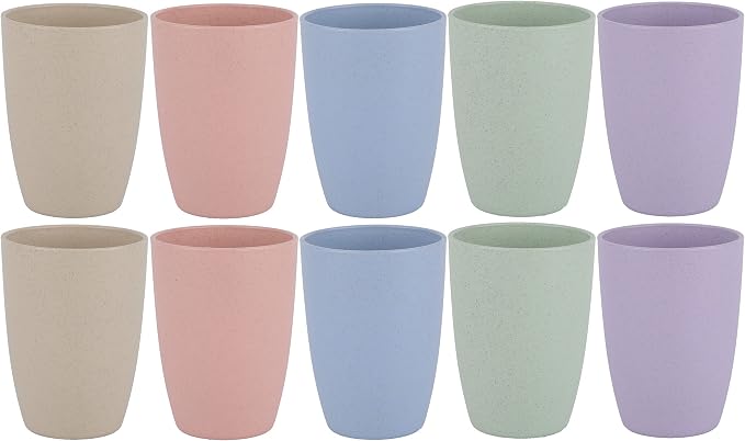 Wheat Straw Reusable Cup (12 oz) - Unbreakable Drinking Glasses Sets for Home Outdoor - Dishwasher Safe Tumbler - BPA Free and Eco friendly (10Pcs/5Color)