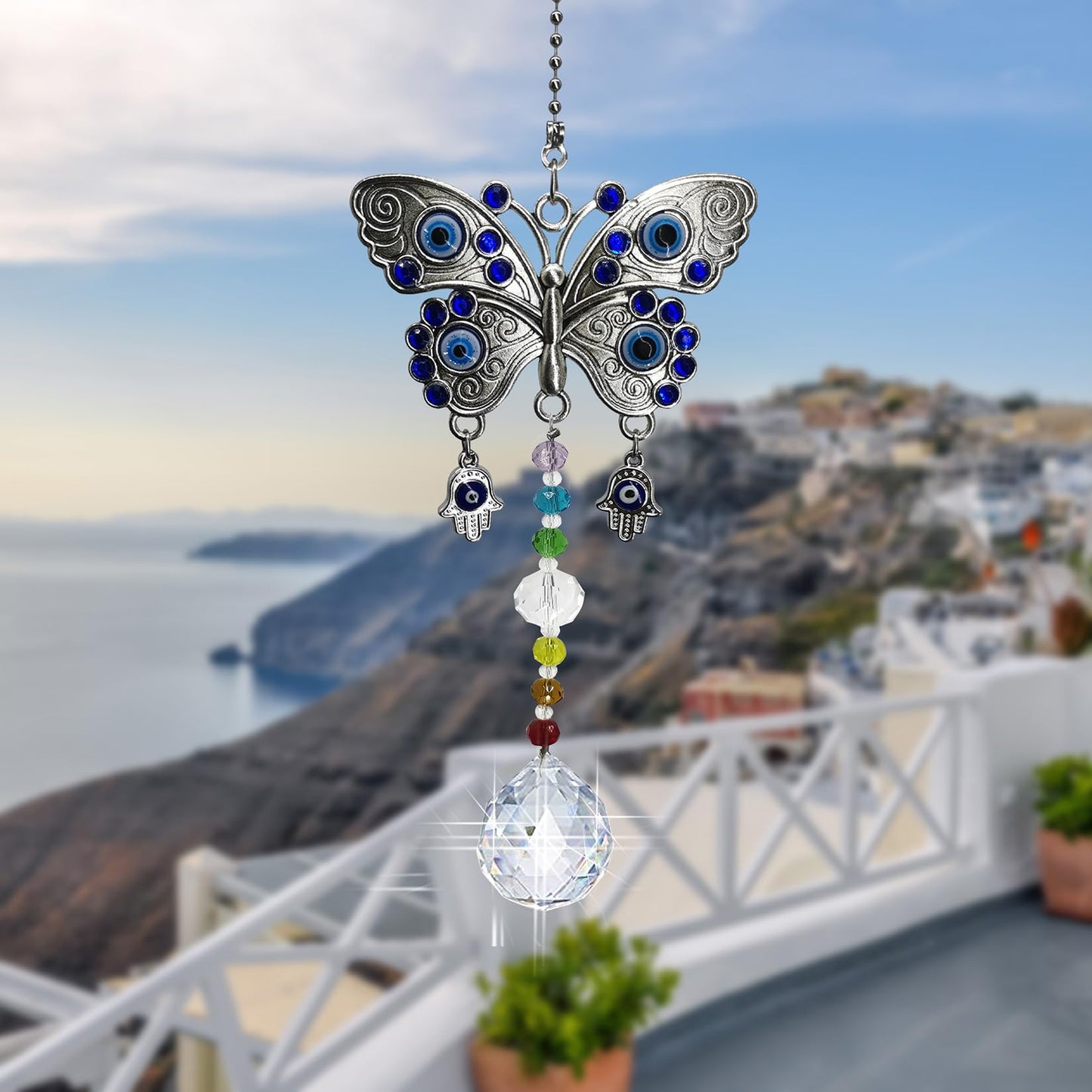 Persofine Window Hanging Suncatcher with Crystal,Blue Butterfly Garden Hanging Rainbow Maker Ornament (Butterfly)