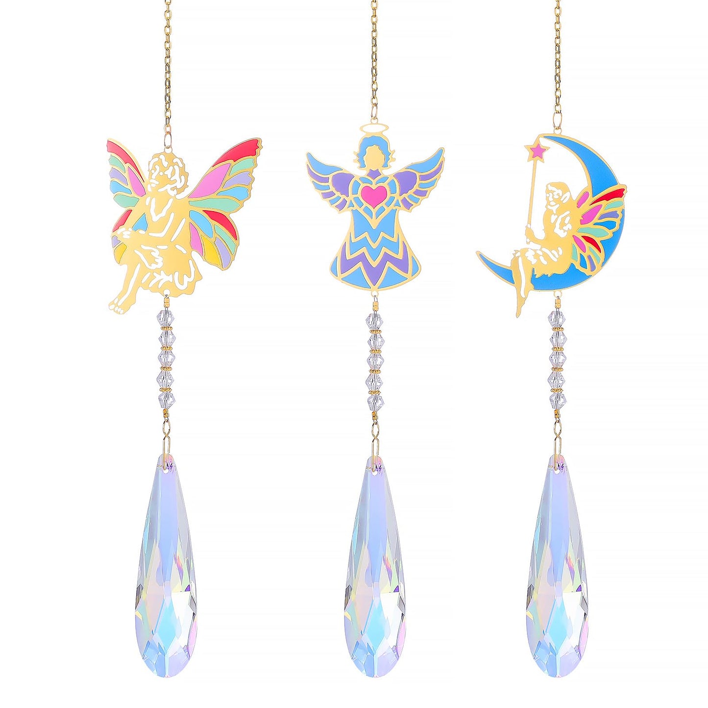 Crystal Sun Catcher Angel Rainbow Maker Hanging Suncatchers Window Decor Christmas Ornaments for Tree Gift for Mom Women Set of 3