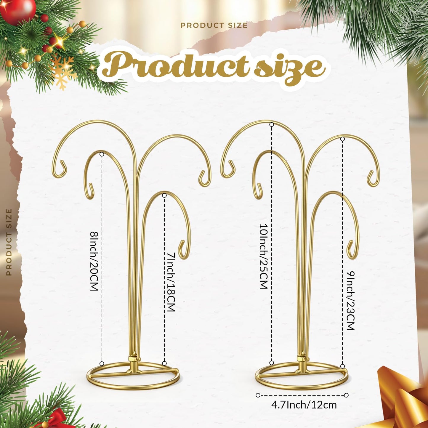 Otoolling 4 Arms Ornament Display Stand Holder 12 Inch Christmas Hanger Hook Dog Cat Glass Ball Bauble for Christmas Wedding Home Office Decoration (Gold)
