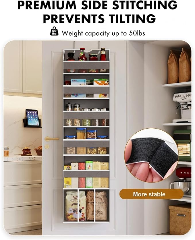 Over The Door Organizer, Hanging 6-Shelf Storage Organizer with 50lb Heavy Duty Perfect for Bathroom Closet Nursery Bedroom (Grey,1 Pack)