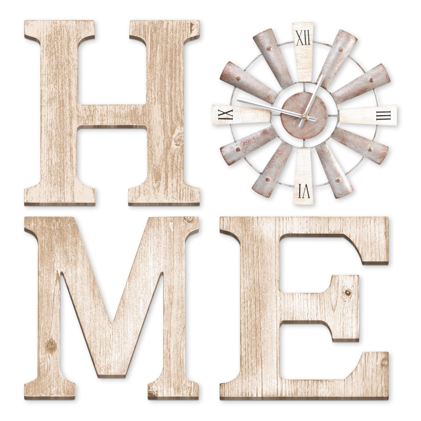 ZAZIWZ Farmhouse Home Signs with Windmill Clock Wall Decor Rustic Home Letters Wall Art for Living Room Kitchen Entryway Dining Room Bedroom (water-white)