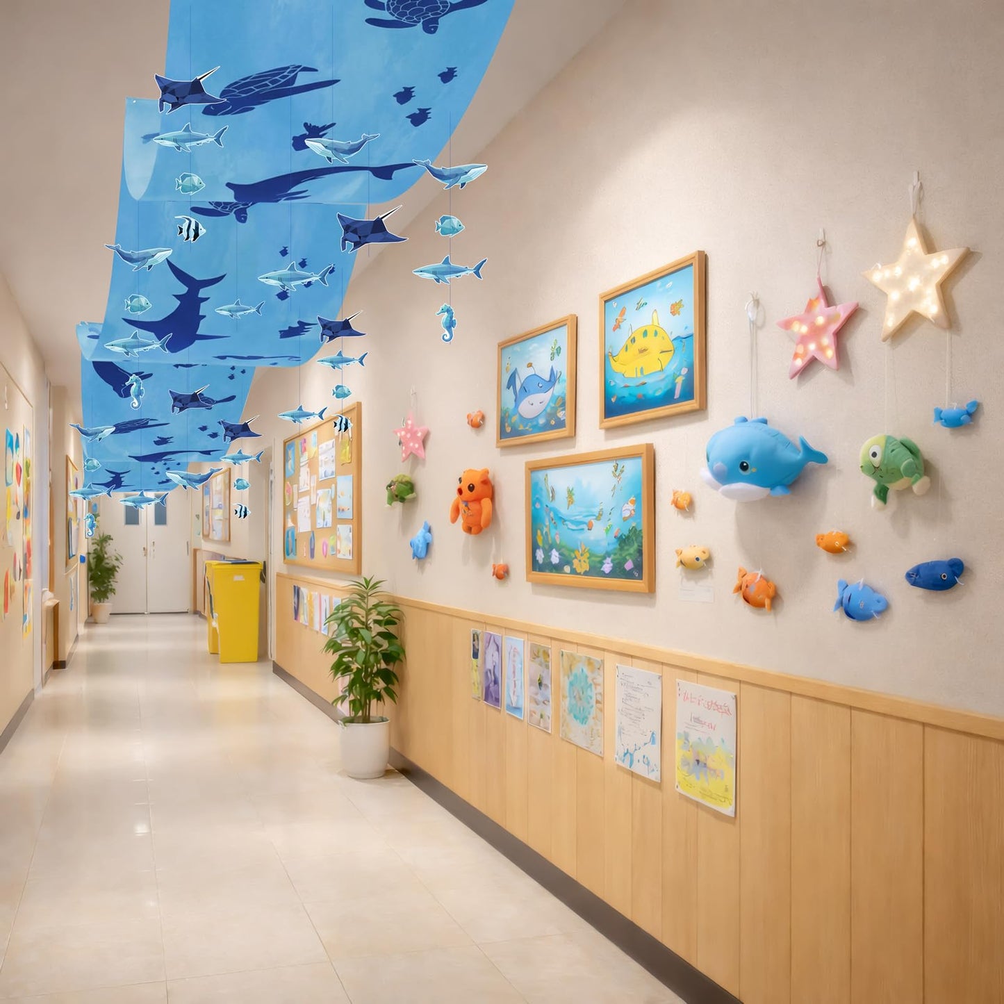 3Pcs Shark Ceiling Decorations, Under the Sea Banners and Ocean Themed Fish Hanging Ornaments Decor Birthday Party Supplies
