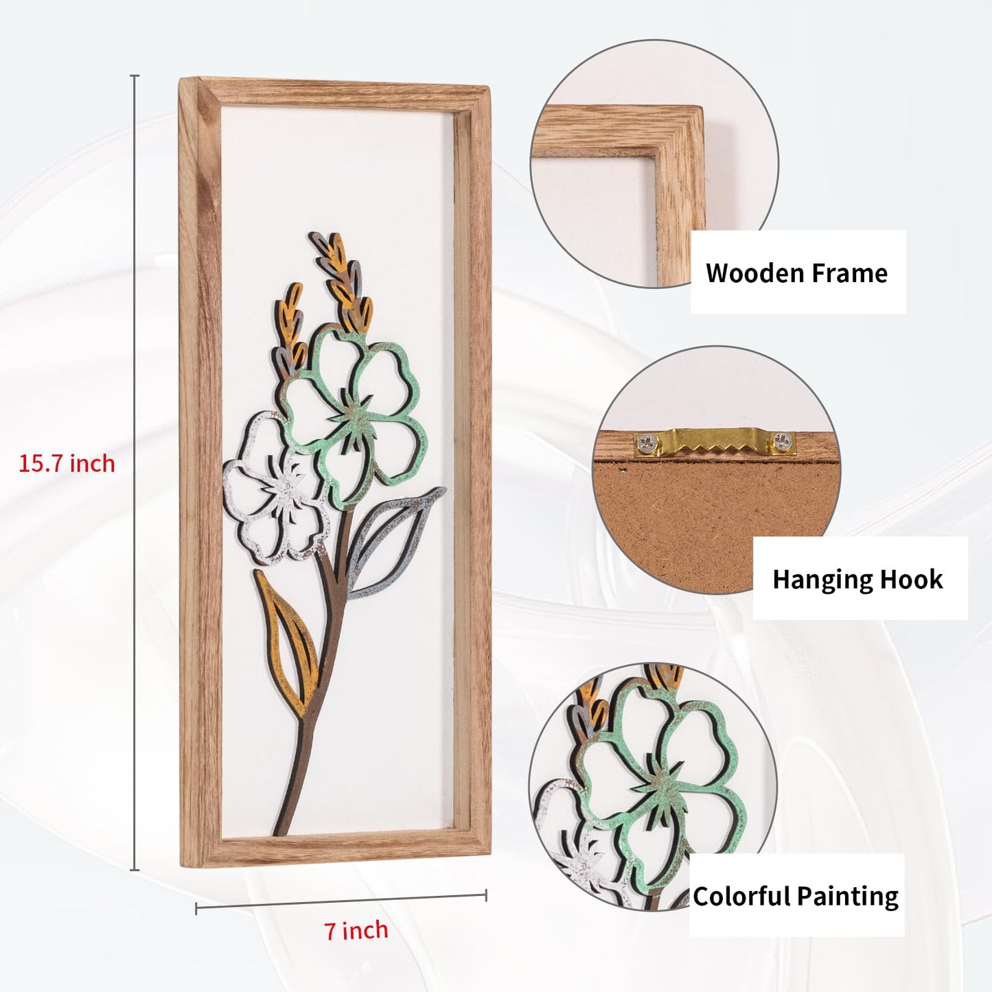 3D Wooden Framed Floral Wall Art 16 inch Ready-to-Hang Set Stylish Painting for Bathroom Living Room Kitchen Boho Botanical Farmhouse Decorations Gift Idea