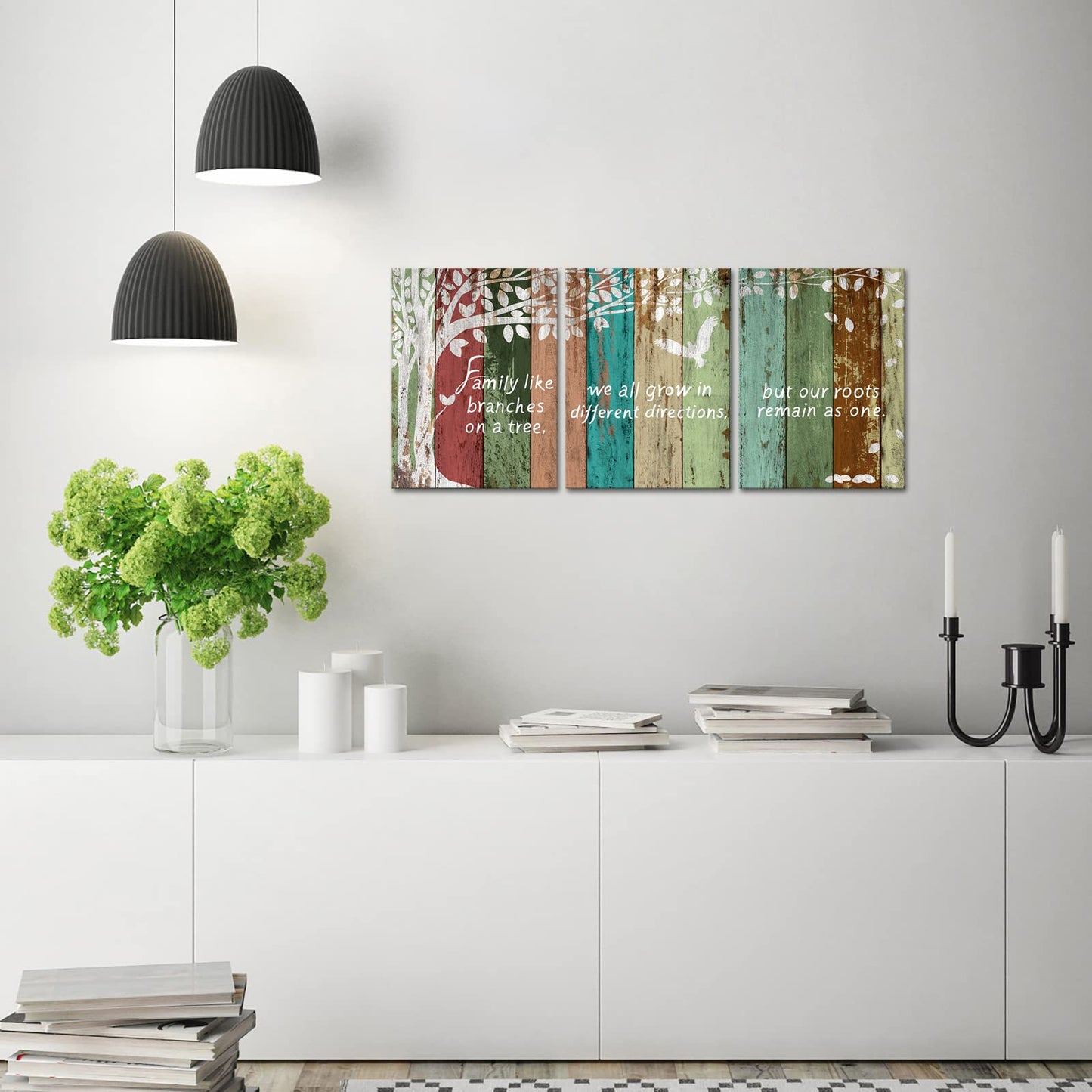 Welmeco Sweet Home Canvas Wall Art Family Like Branches on A Tree Quote Poster Prints Rustic Wooden Background Textured Picture Prints Decoration Gallery Wrapped Ready to Hang for Modern Living Room