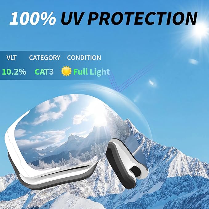 Ski Goggles for Men Women Adult & Youth, OTG Snowboard Goggles Anti Fog, Snow Goggles UV Protection Wide Vision
