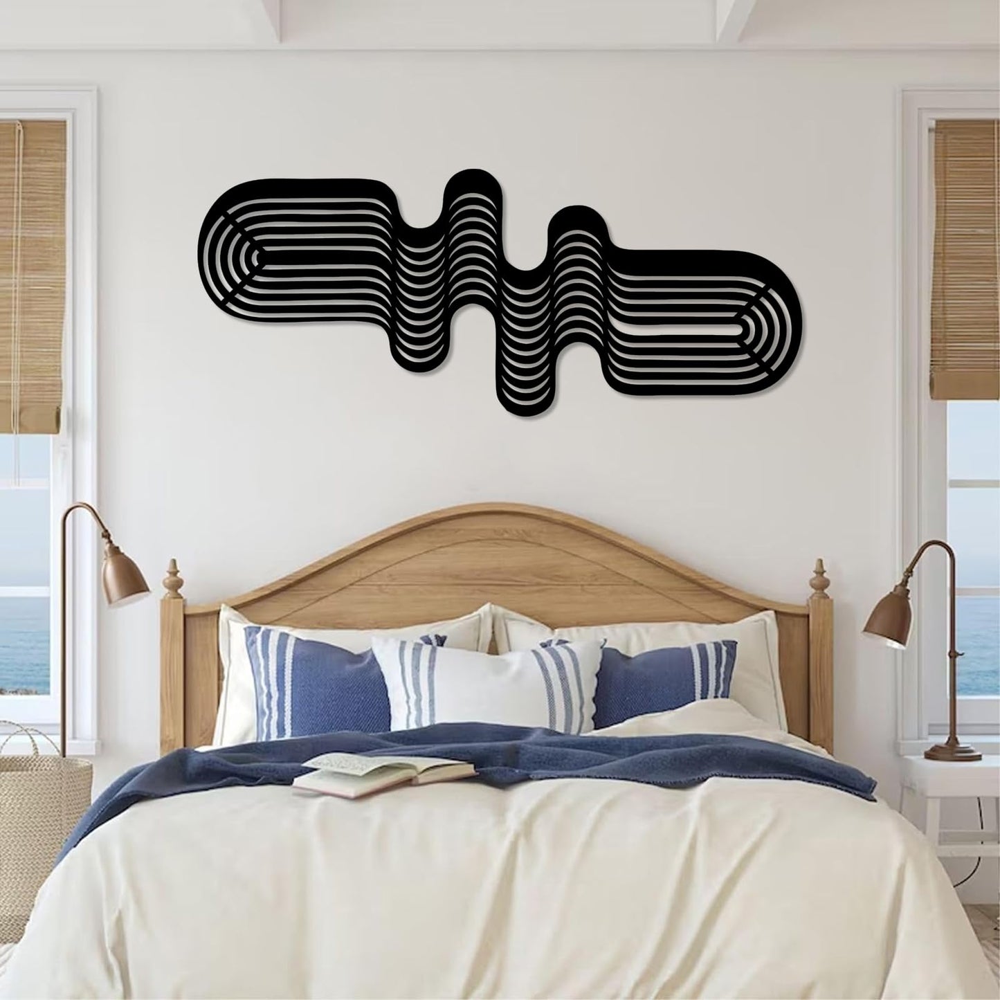 Minimalist Line Art Wall Decor, Abstract Lines Metal Wall Decor, Contemporary Metal Wall Art, Metal Geometric Wall Art, Modern Home Office Wall Decor, Living Room Wall Art (Silver, 53"x22" | 135x55cm)