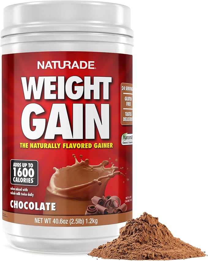 Naturade All Natural Weight Gain Drink Mix - Gluten Free, Delicious Taste, 1600 Calories per Servings - Mass Gainer w/Carbohydrates & Protein - Chocolate, 40.6 Ounce (24 Servings)