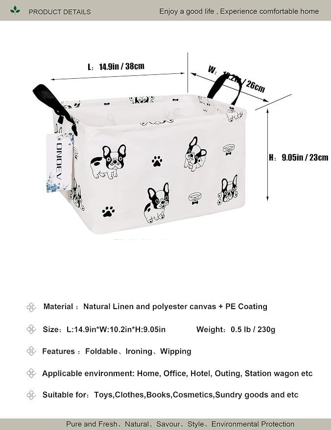 Rectangular Bulldog Pattern Storage Bin, Decorative Canvas Laundry Basket with Dual Handles, Foldable Toy & Household Organizer, Multipurpose Party Gift Basket for Home Bedroom Dorm