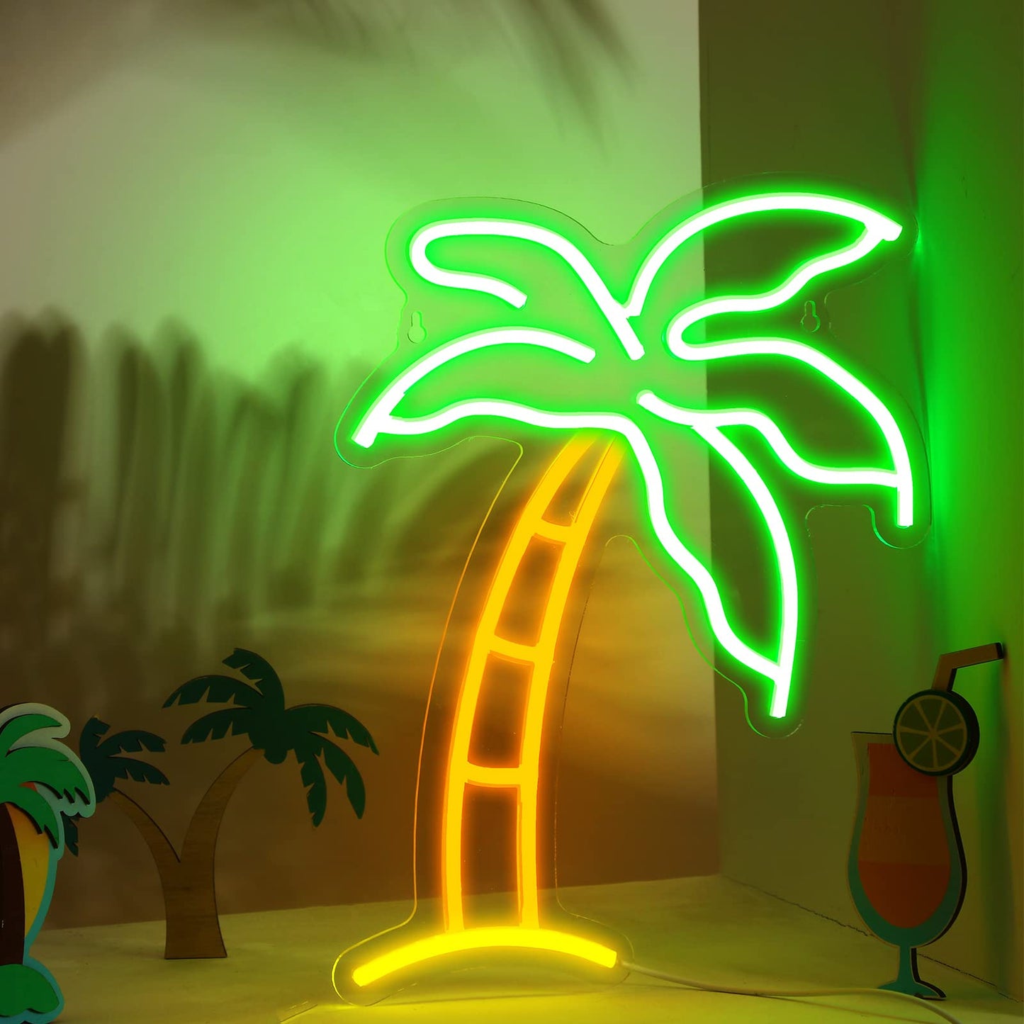 ROCEEI Tropical Palm LED Neon Sign Neon USB Powered Lights Sign Wall Art Gifts for Christmas Room Kids Bedroom Birthday Party Bar Decor
