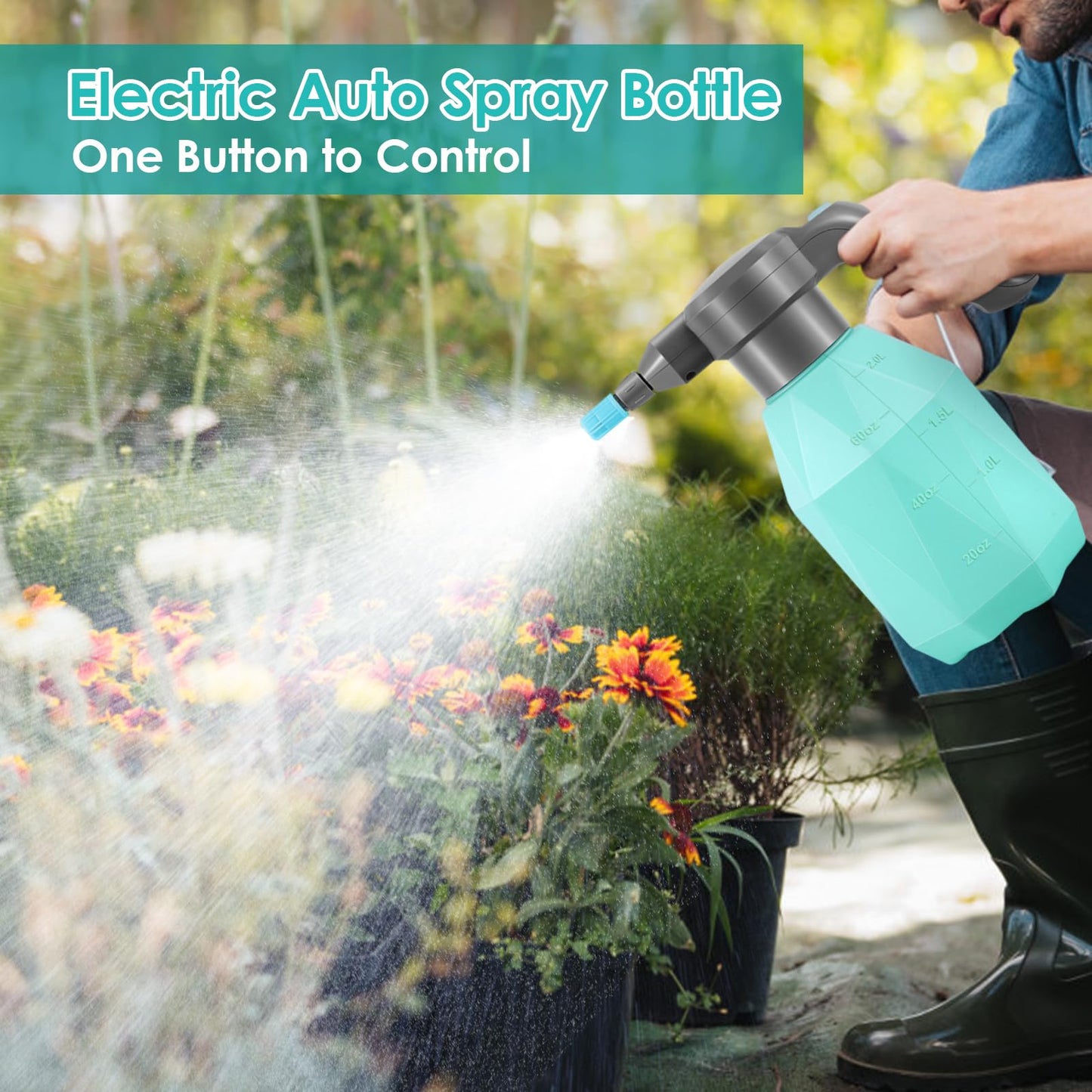 SideKing 0.5 Gallon Electric Spray Bottle Plant Mister for Indoor/Outdoor Plants, 2L Automatic Watering Can Rechargeable Battery Powered Sprayer with Adjustable Spout for Garden, Fertilizing, Cleaning