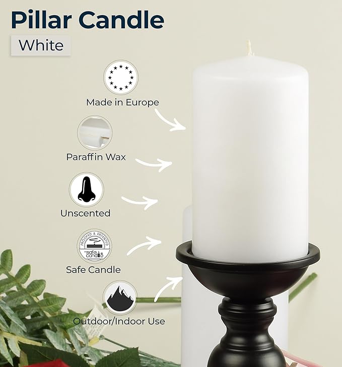 HYOOLA White Pillar Candles 2x4 Inch - 12 Pack Unscented Bulk Pillar Candles - European Made