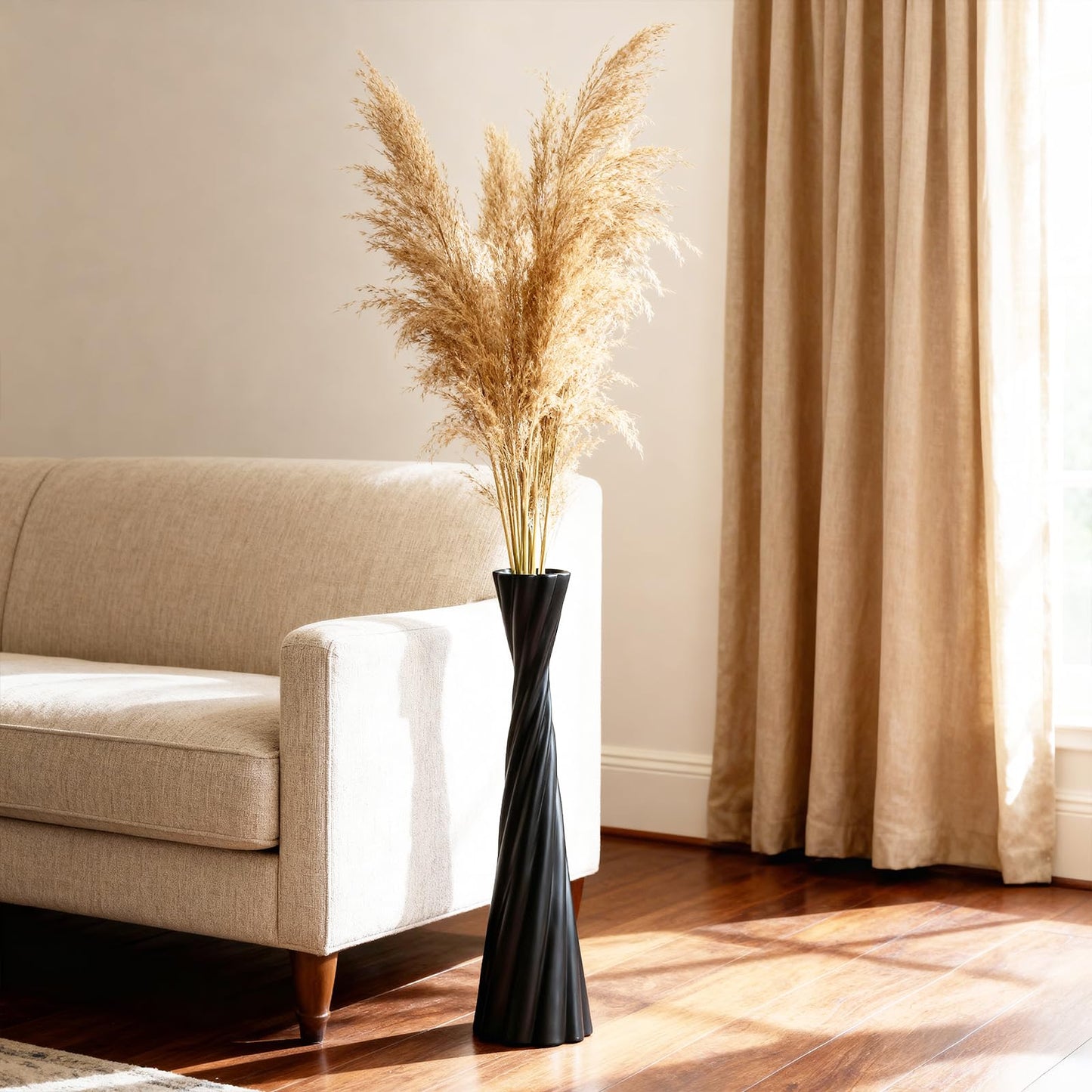 Tall Black Floor Vase 23.6″ – Glossy Twisted Resin Decorative Floor Vase for Pampas Grass, Branches & Dried Flowers, Modern Farmhouse Indoor Home Decor