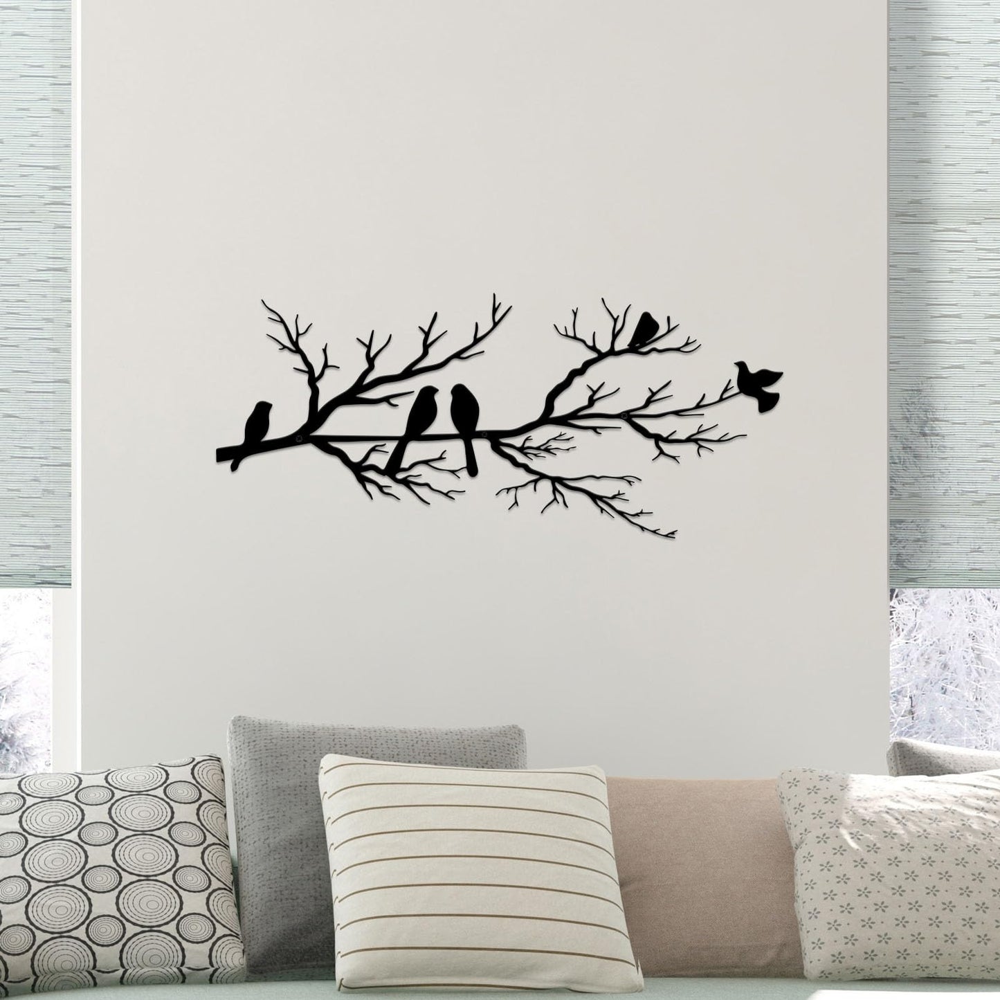 ESTART Metal Birds Wall Art, Metal Vivid Birds on Branch Silhouette Wall Decor Black Leaves with Bird Outdoor Hanging Wall Sculpture for Home Balcony Garden (Small)